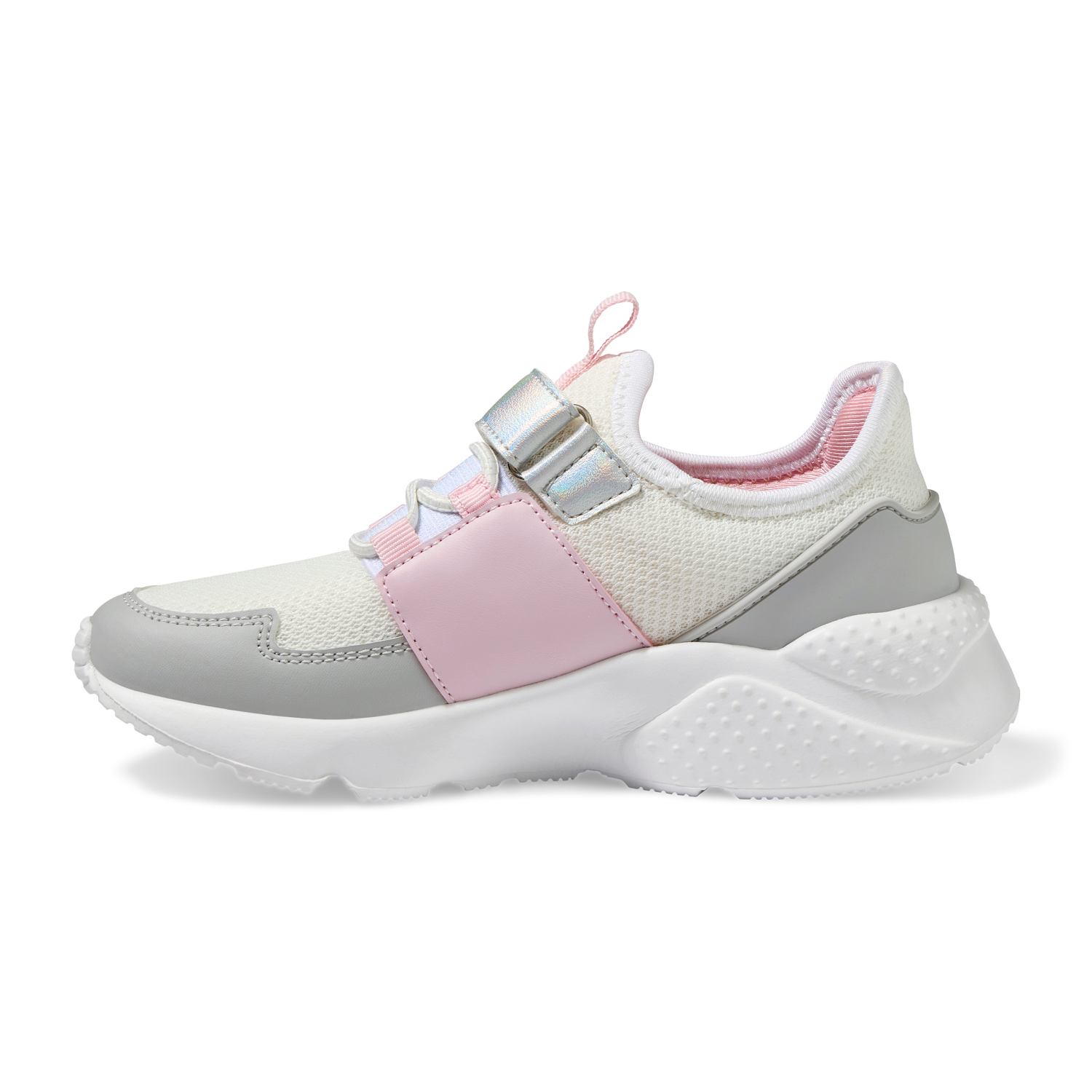 slide 4 of 6, Vively Girls' Josh Athletic Shoes White/Gray/Pink, Size 2, Size 2