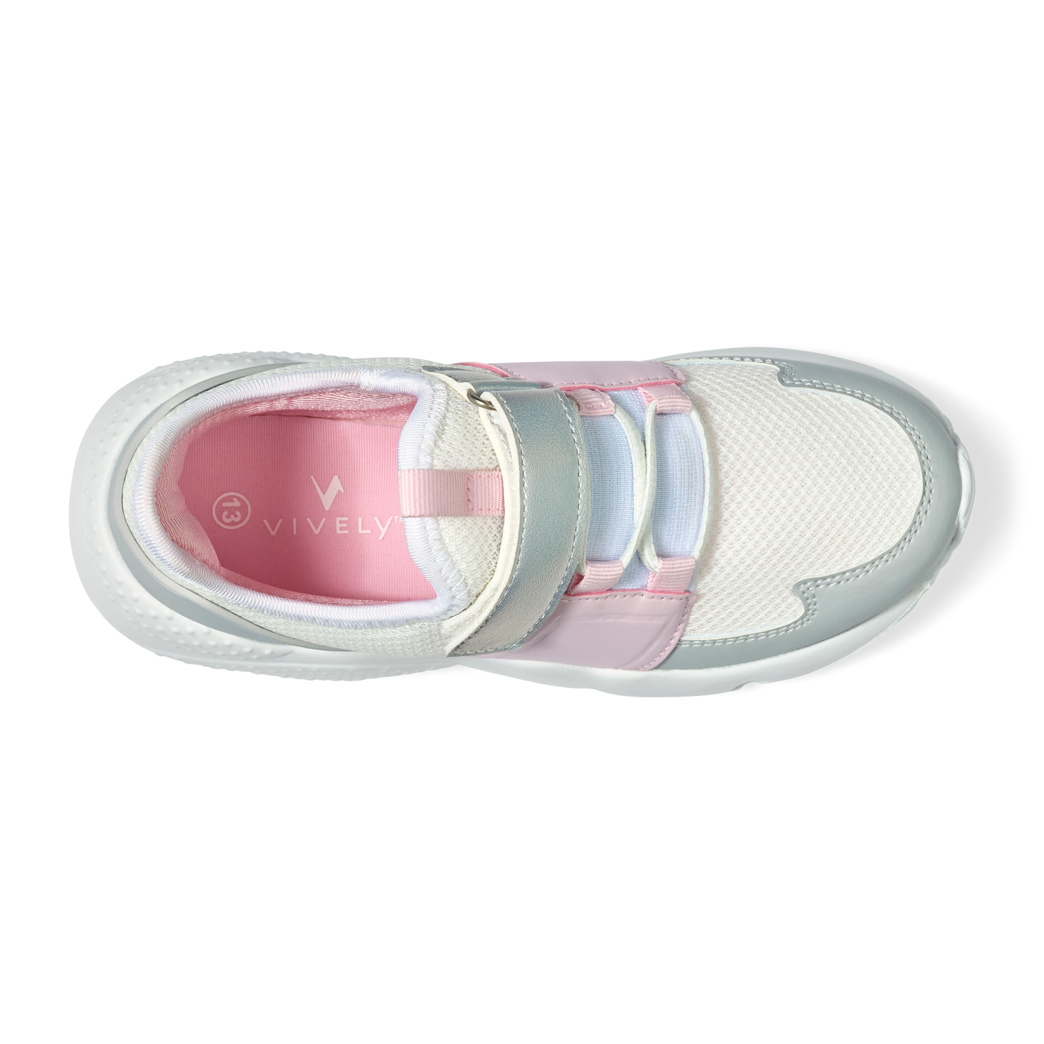 slide 6 of 6, Vively Girls' Josh Athletic Shoes White/Gray/Pink, Size 2, Size 2