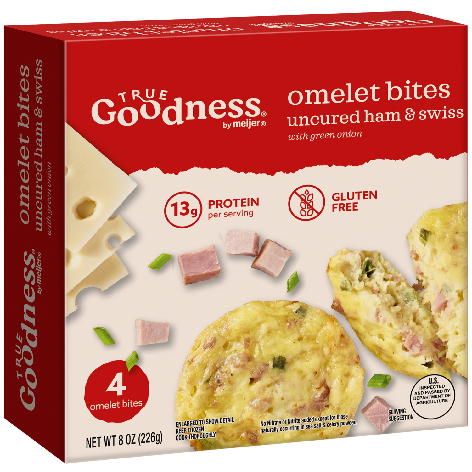 slide 4 of 5, True Goodness by Meijer Frozen Ham and Swiss Omelet Bites, 8 oz