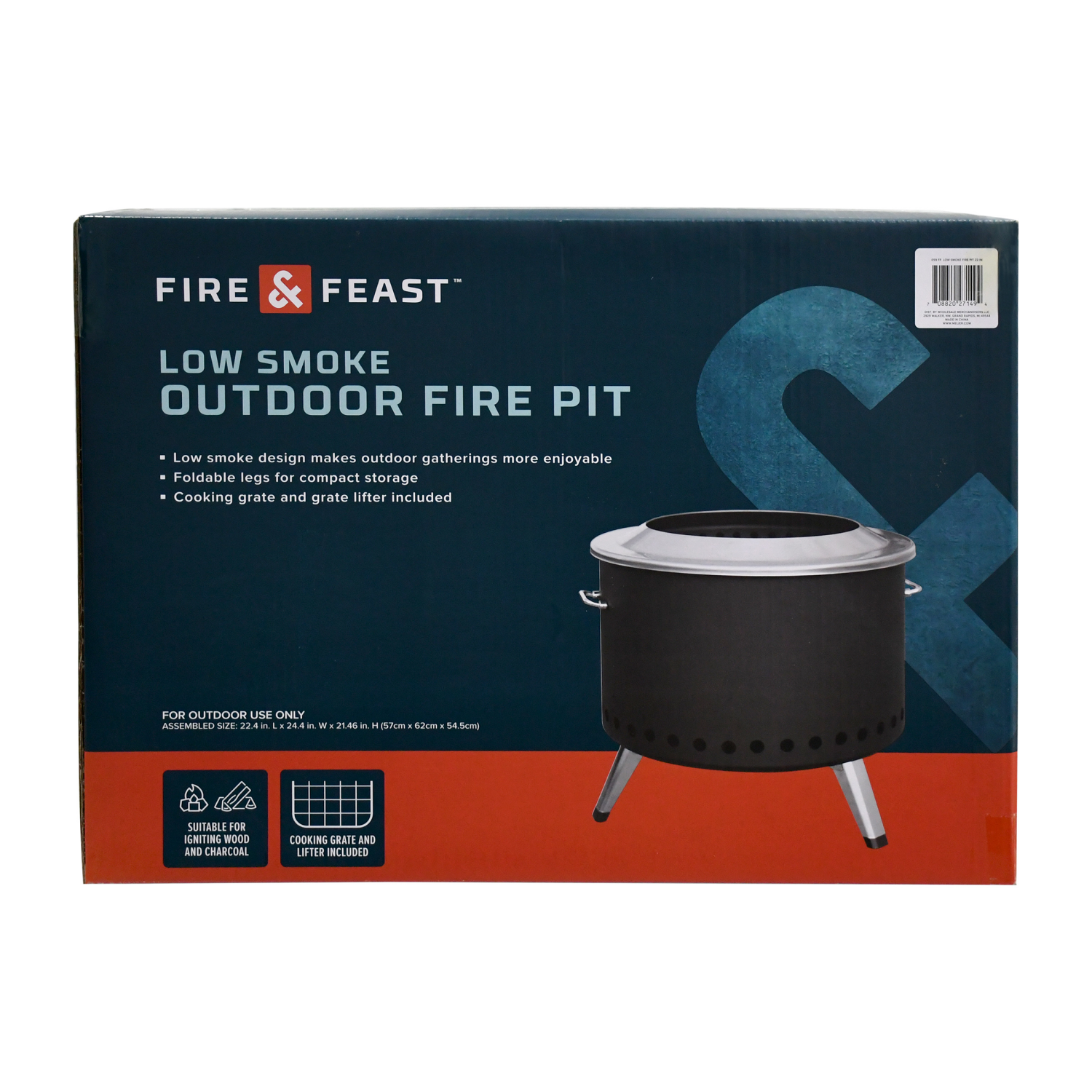 slide 4 of 6, FIRE & FEAST FF Fire Pit, 22in, 22 in