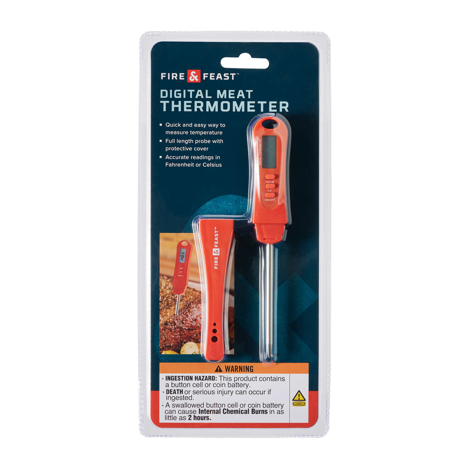 slide 1 of 3, Fire & Feast Digital Meat Thermometer Black, 5.91 ft ft