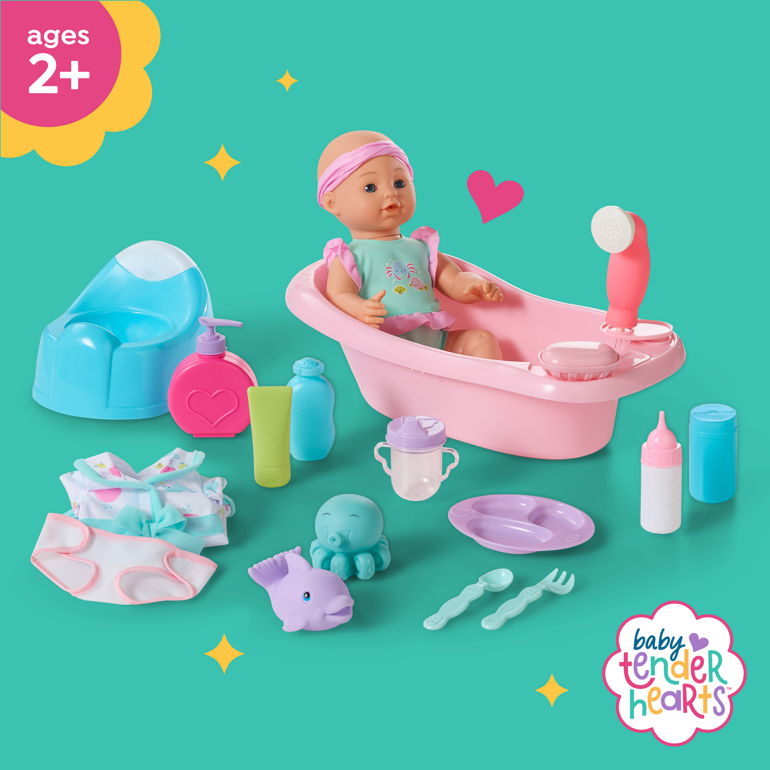 slide 3 of 3, Baby Tender Hearts Baby Bath And Care Set, 14 In, Assorted Colors, 1 ct