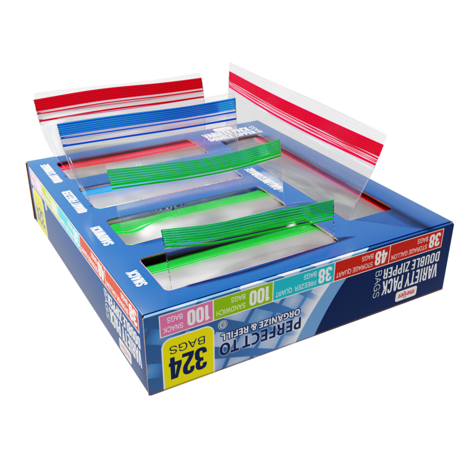 slide 2 of 3, Meijer Double Zipper Bags Variety Drawer Pack, 324 Bags, 324 ct