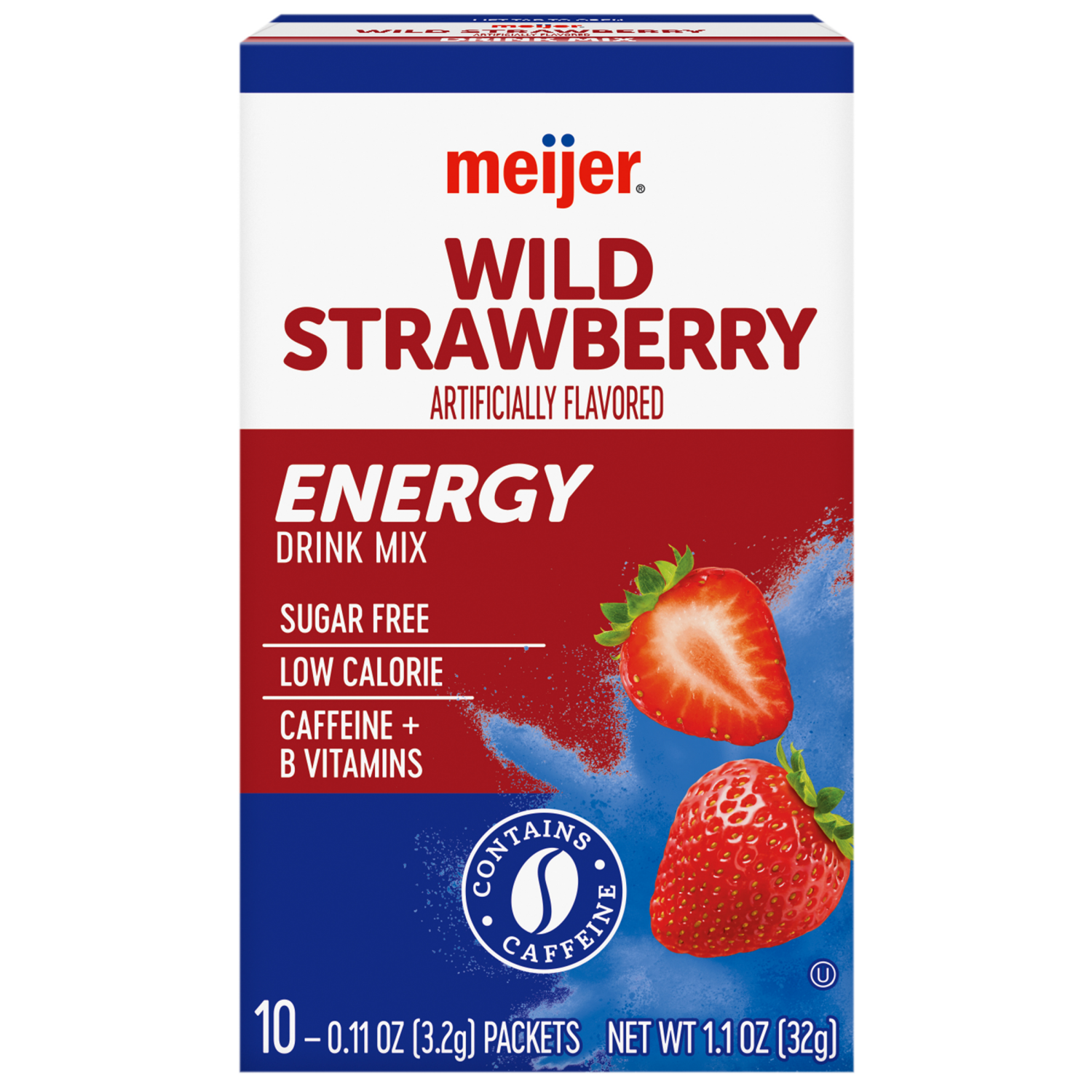 slide 1 of 8, Meijer Wild Strawberry Drink Mix with Caffeine - 10 ct, 10 ct