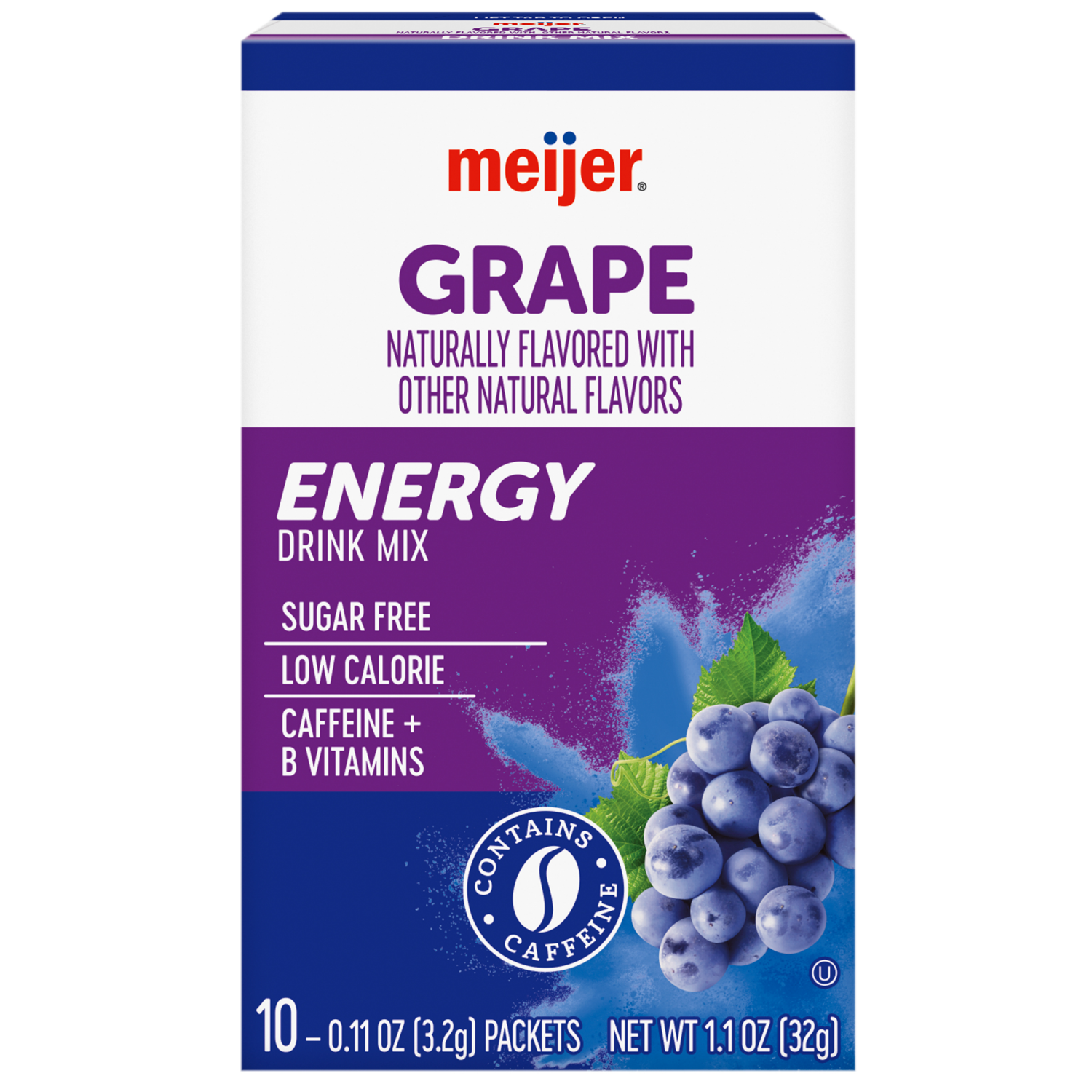 slide 1 of 8, Meijer Grape Drink Mix with Caffeine - 10 ct, 10 ct