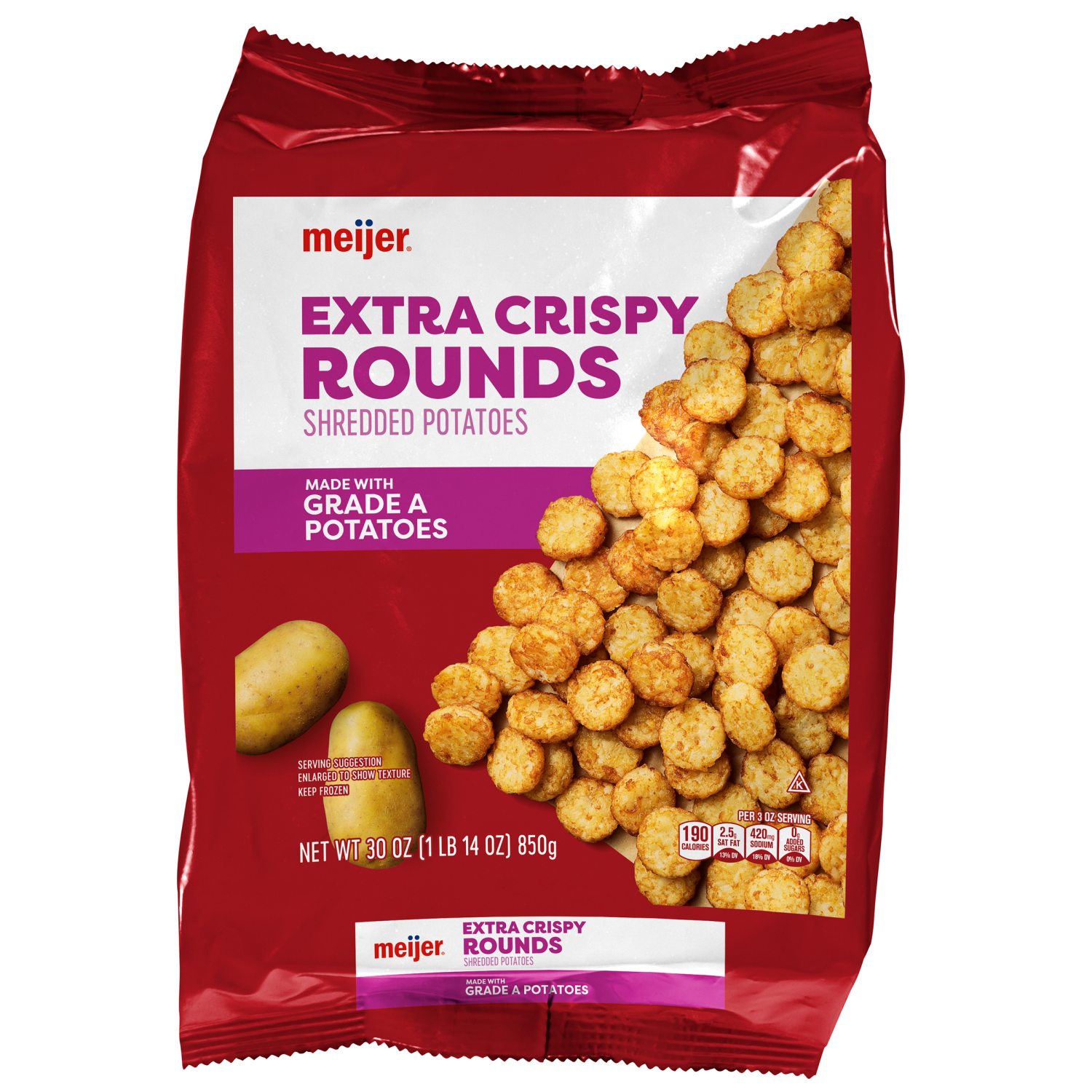 slide 1 of 4, Meijer Extra Crispy Rounds Shredded Potatoes, 30 oz