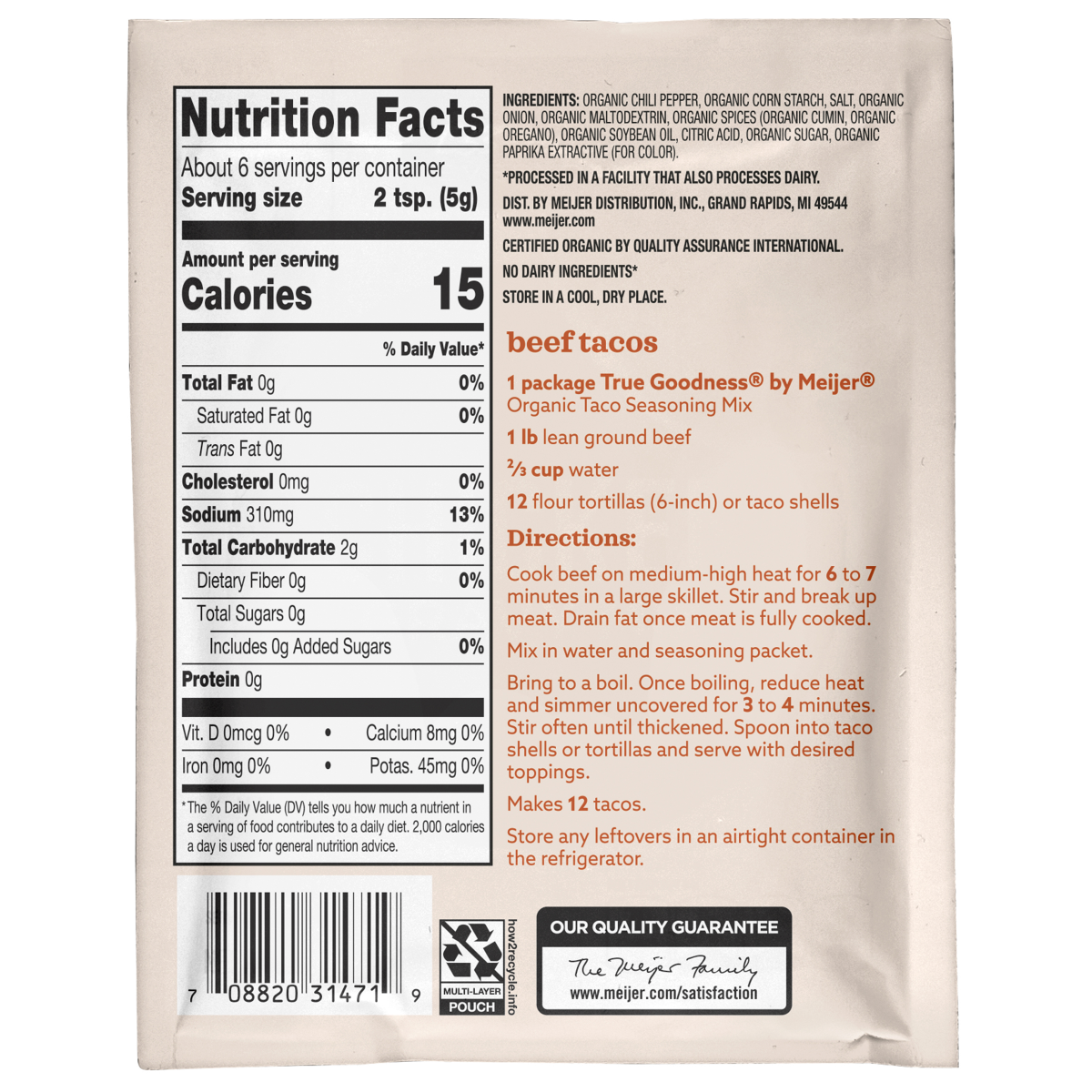 slide 2 of 2, True Goodness Organic Taco Seasoning, 1 oz