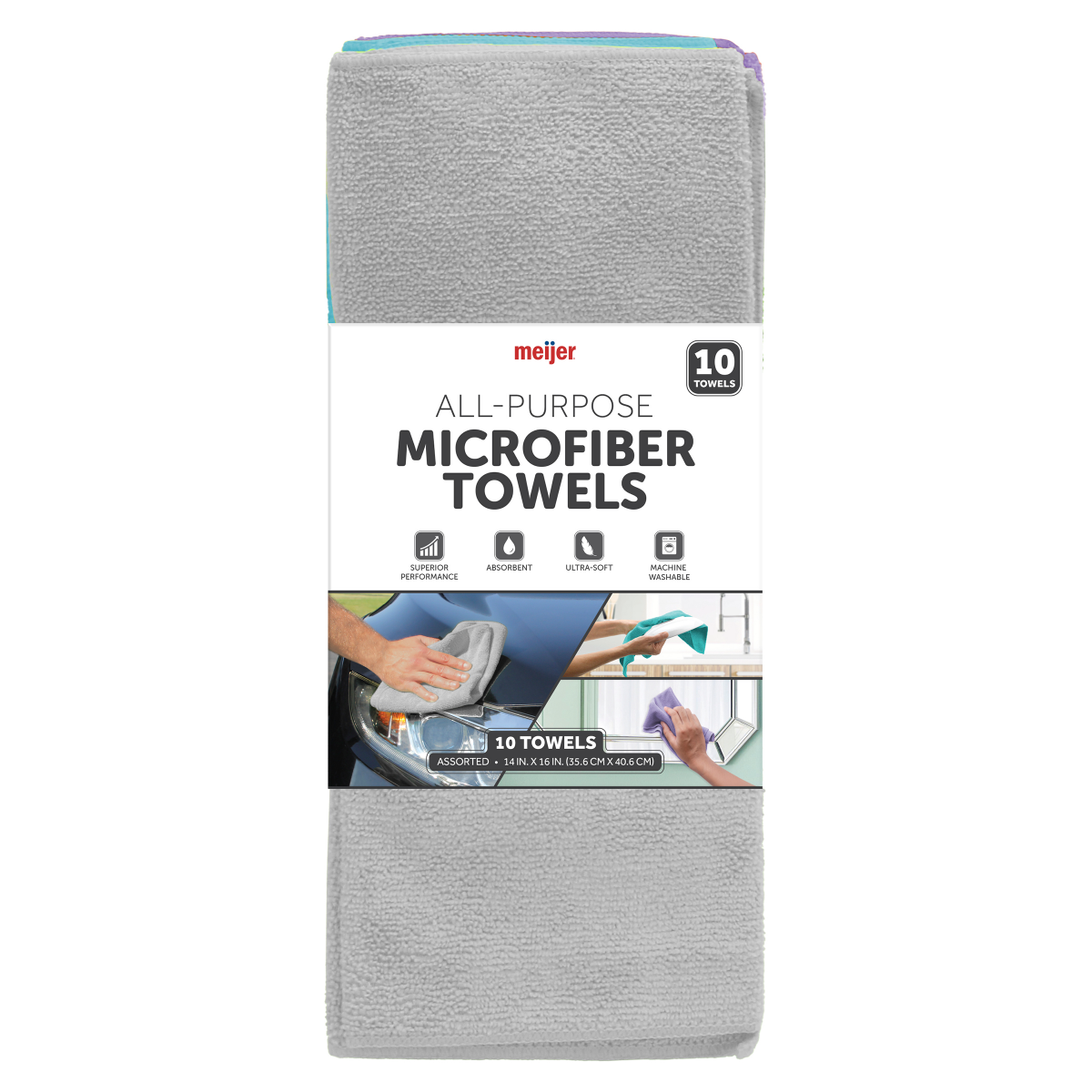 slide 1 of 1, Meijer Multi-Purpose Microfiber Towels, 10 ct