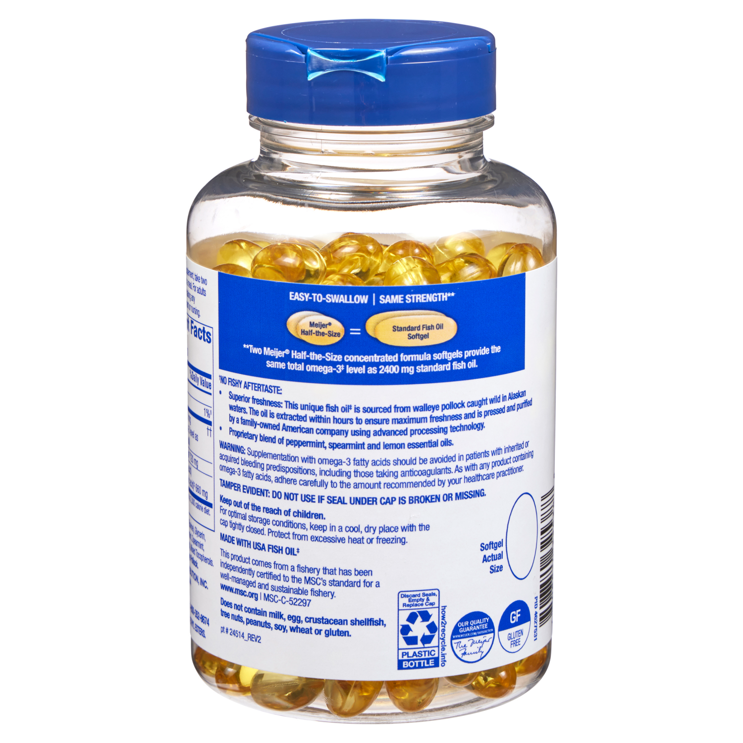 slide 2 of 3, Meijer Wellness Meijer Half-The-Size Fish Oil Omega-3 from Alaskan Fish Oil, 720mg, 1200mg, 200 ct