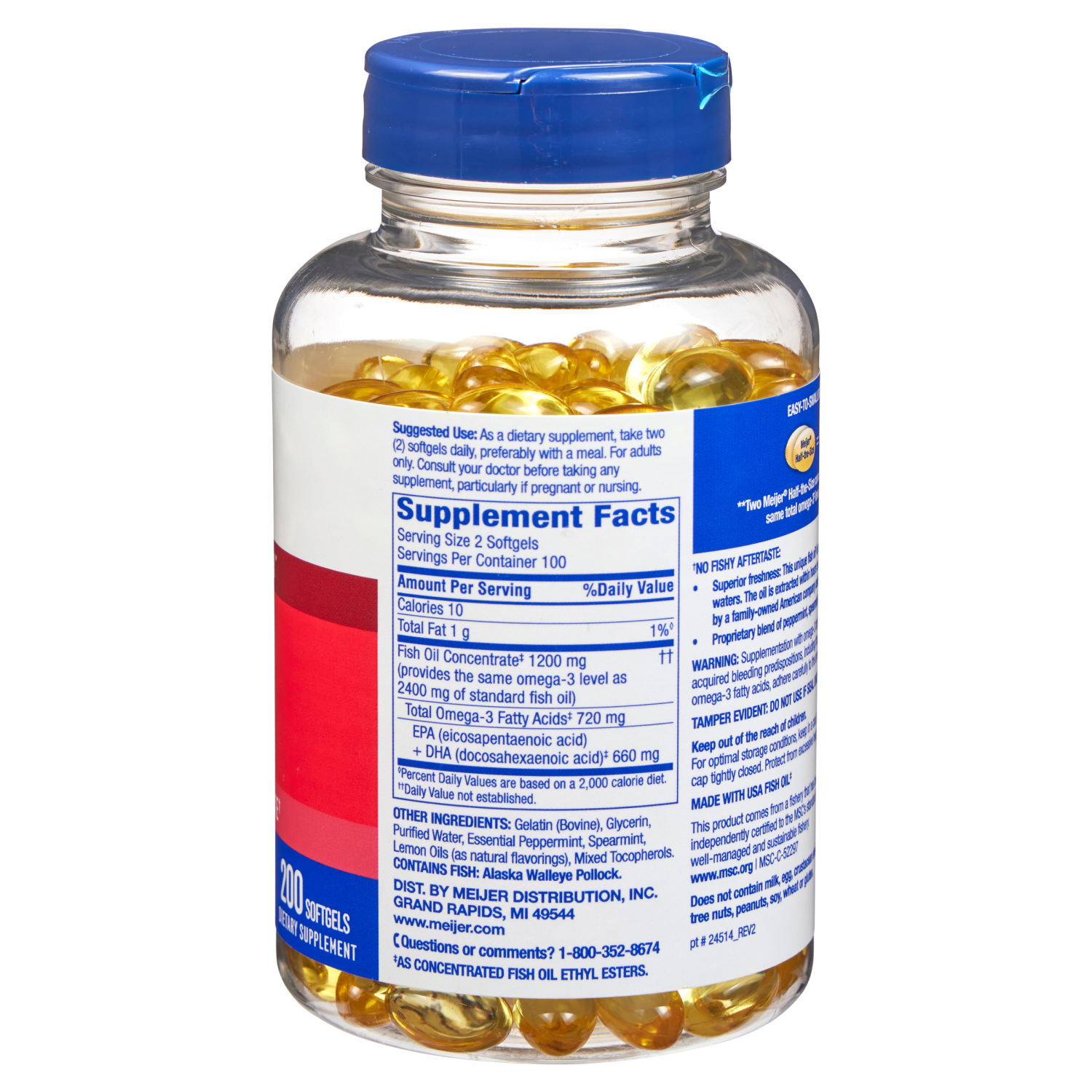 slide 3 of 3, Meijer Wellness Meijer Half-The-Size Fish Oil Omega-3 from Alaskan Fish Oil, 720mg, 1200mg, 200 ct