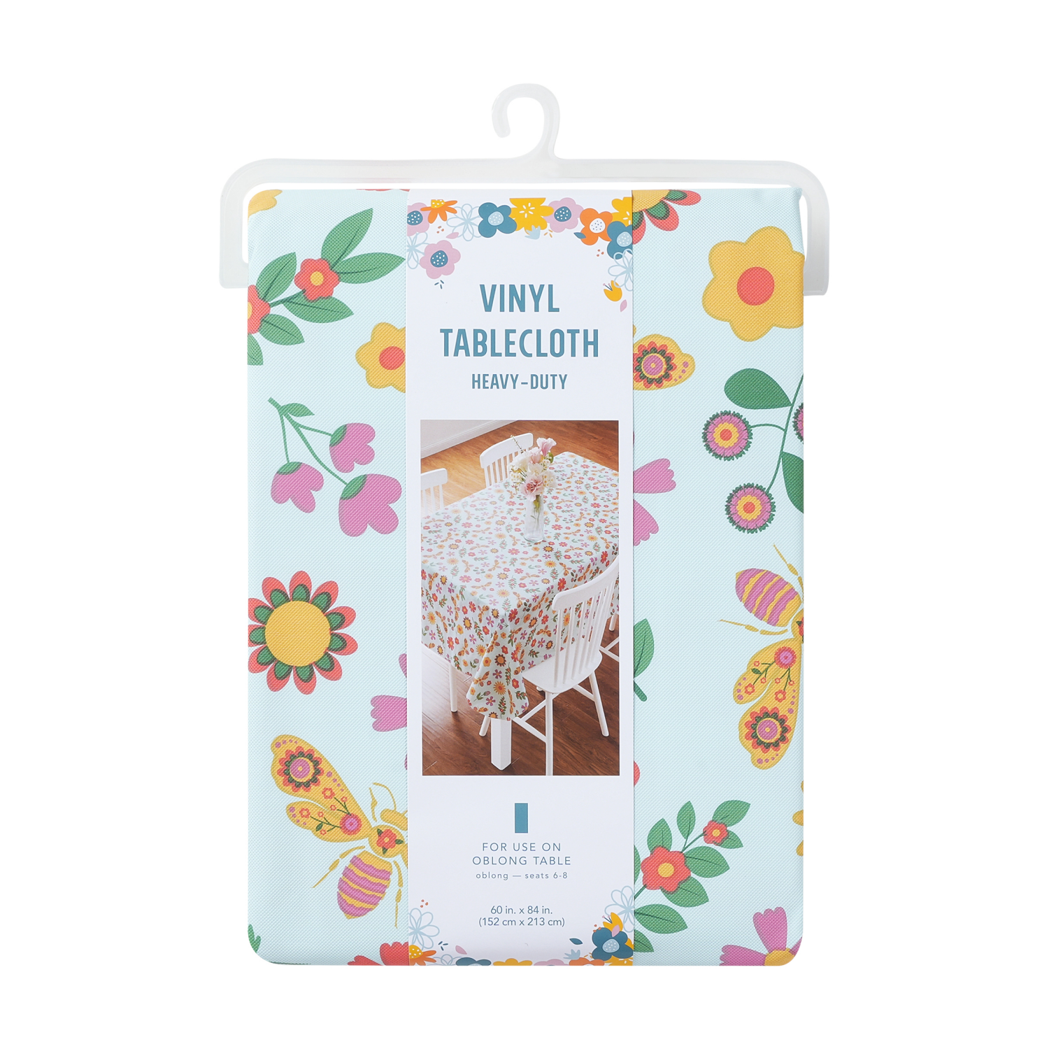 slide 4 of 4, Meijer Corporate Seasonal Mcs Spring Art Bee Peva Tablecloth, 60 In X 84 In, 60 x 84 