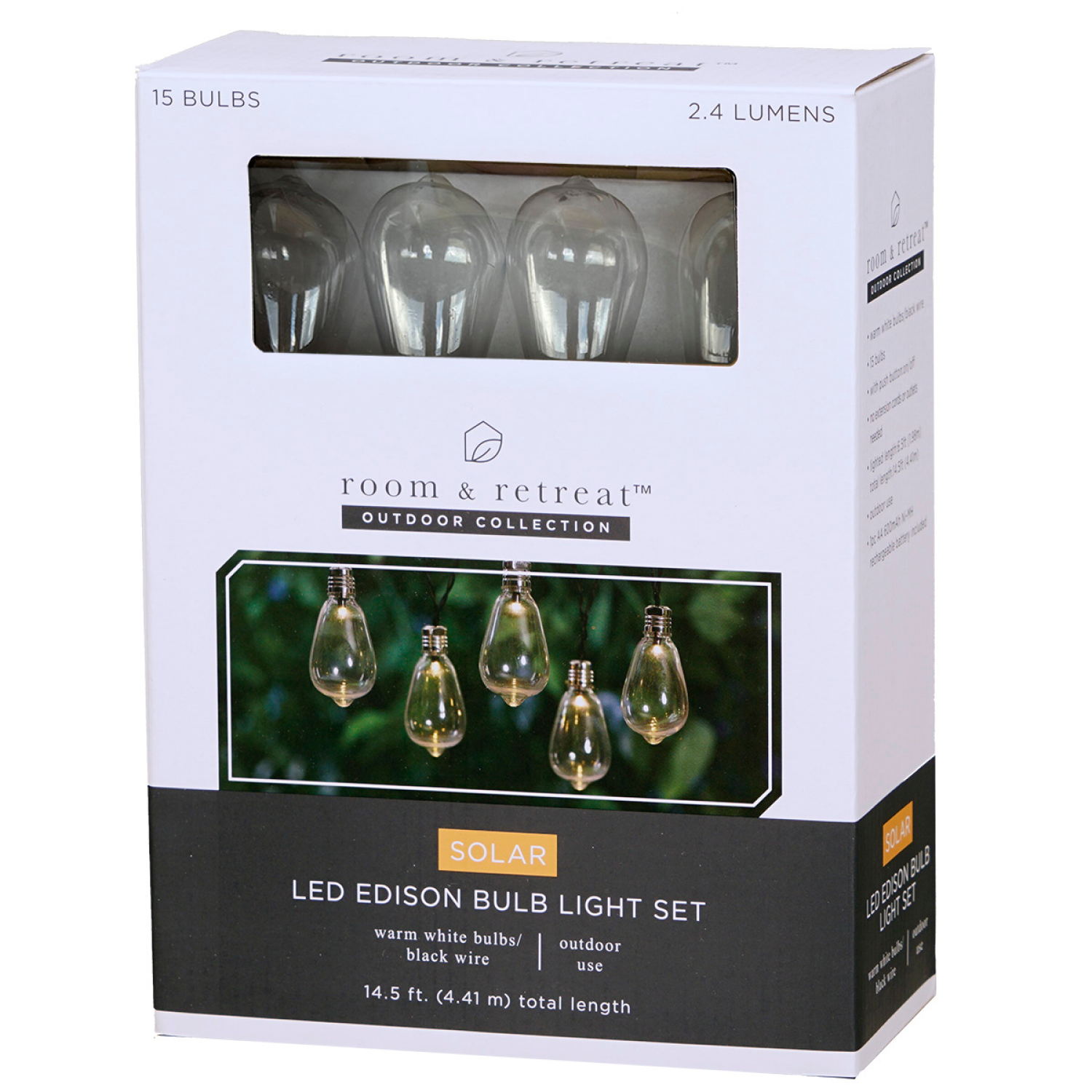 slide 2 of 2, ROOM & RETREAT Solar LED Edison Lights, 15 ct