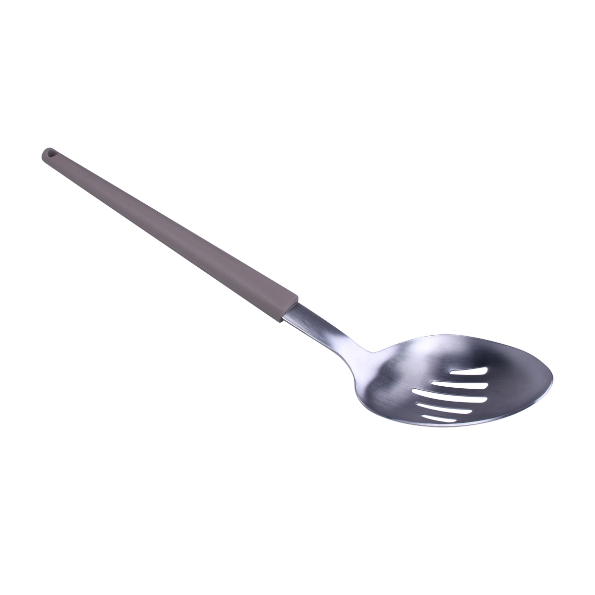 slide 3 of 3, Grand Gourmet Stainless Steel Slotted Spoon, Soft Touch Handle, 13.5 in