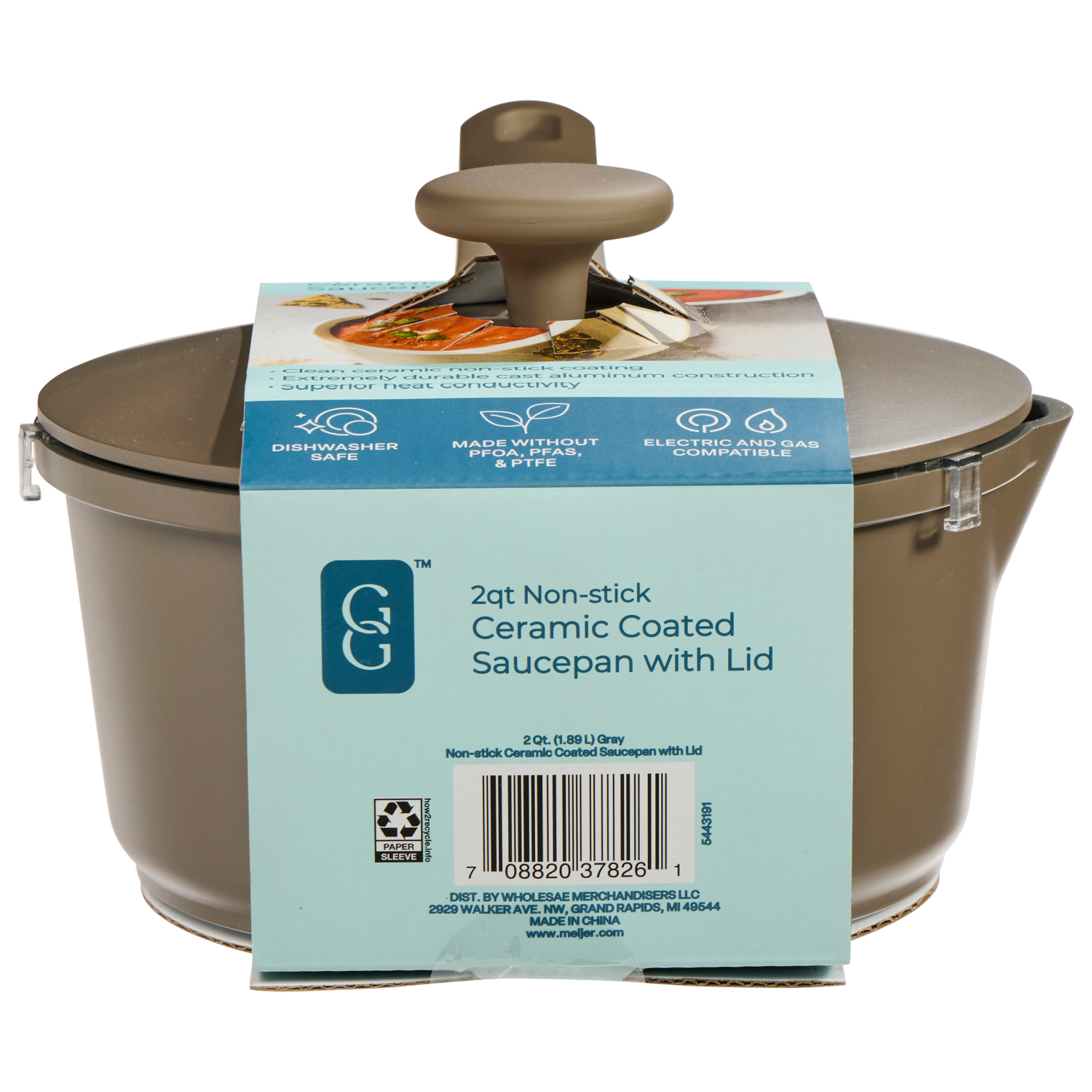 slide 3 of 4, Grand Gourmet GG Ceramic Saucepan W Lid 2Qt Gray, 2 qt