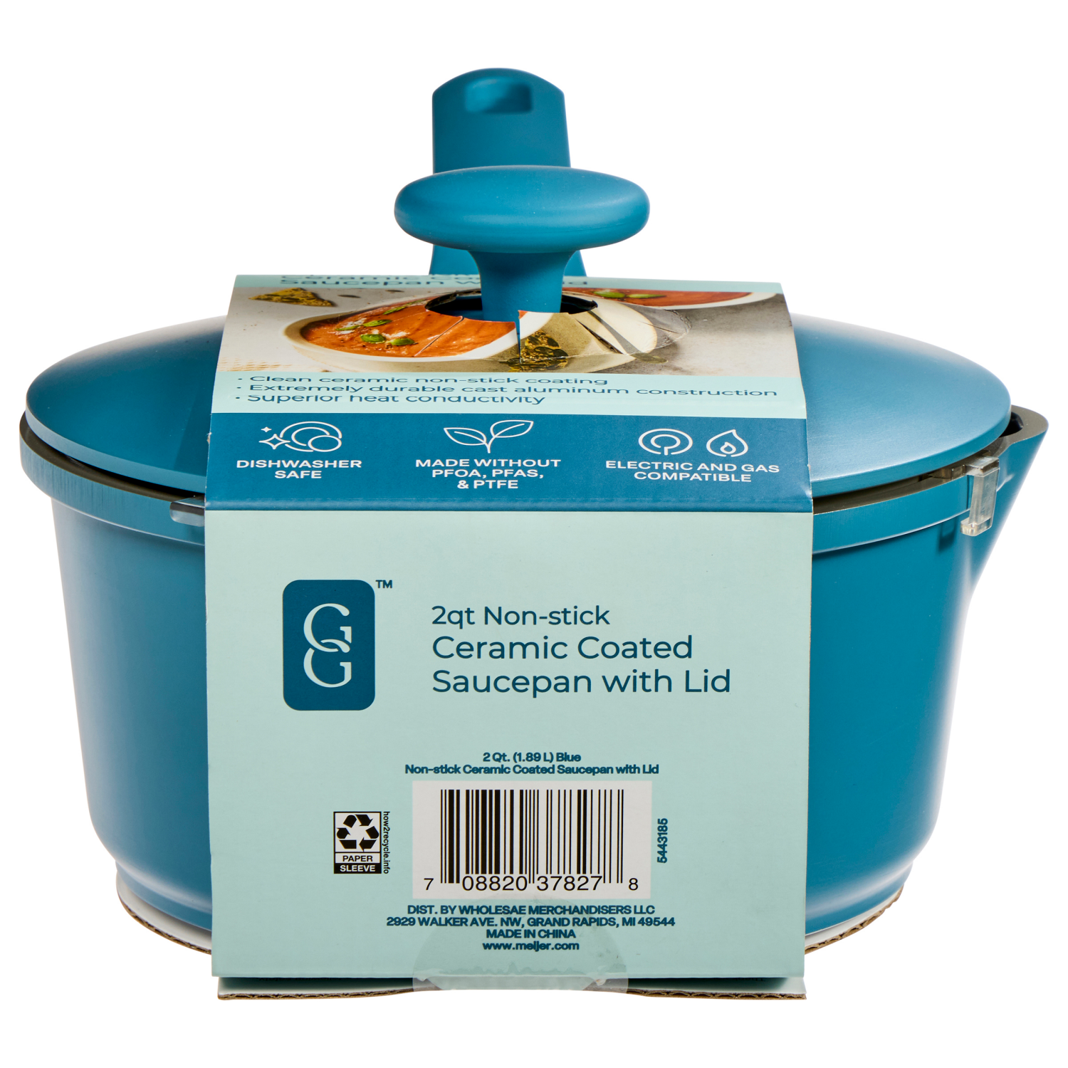 slide 3 of 4, Grand Gourmet GG Ceramic Saucepan W Lid 2Qt Blue, 2 qt