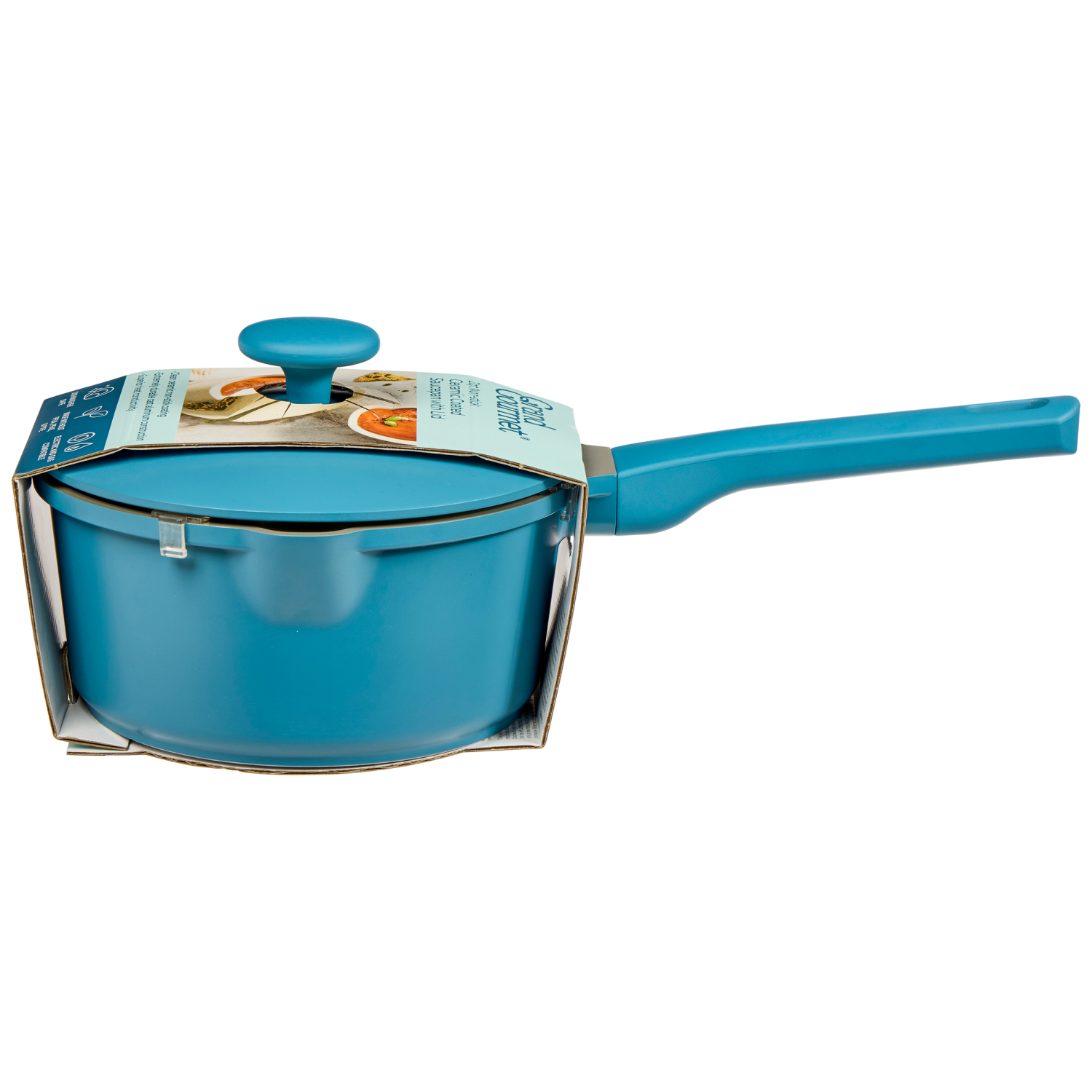 slide 4 of 4, Grand Gourmet GG Ceramic Saucepan W Lid 2Qt Blue, 2 qt