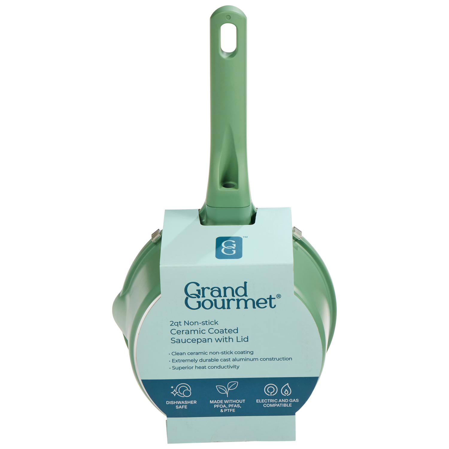 slide 2 of 4, Grand Gourmet GG Ceramic Saucepan W Lid 2Qt Green, 2 qt