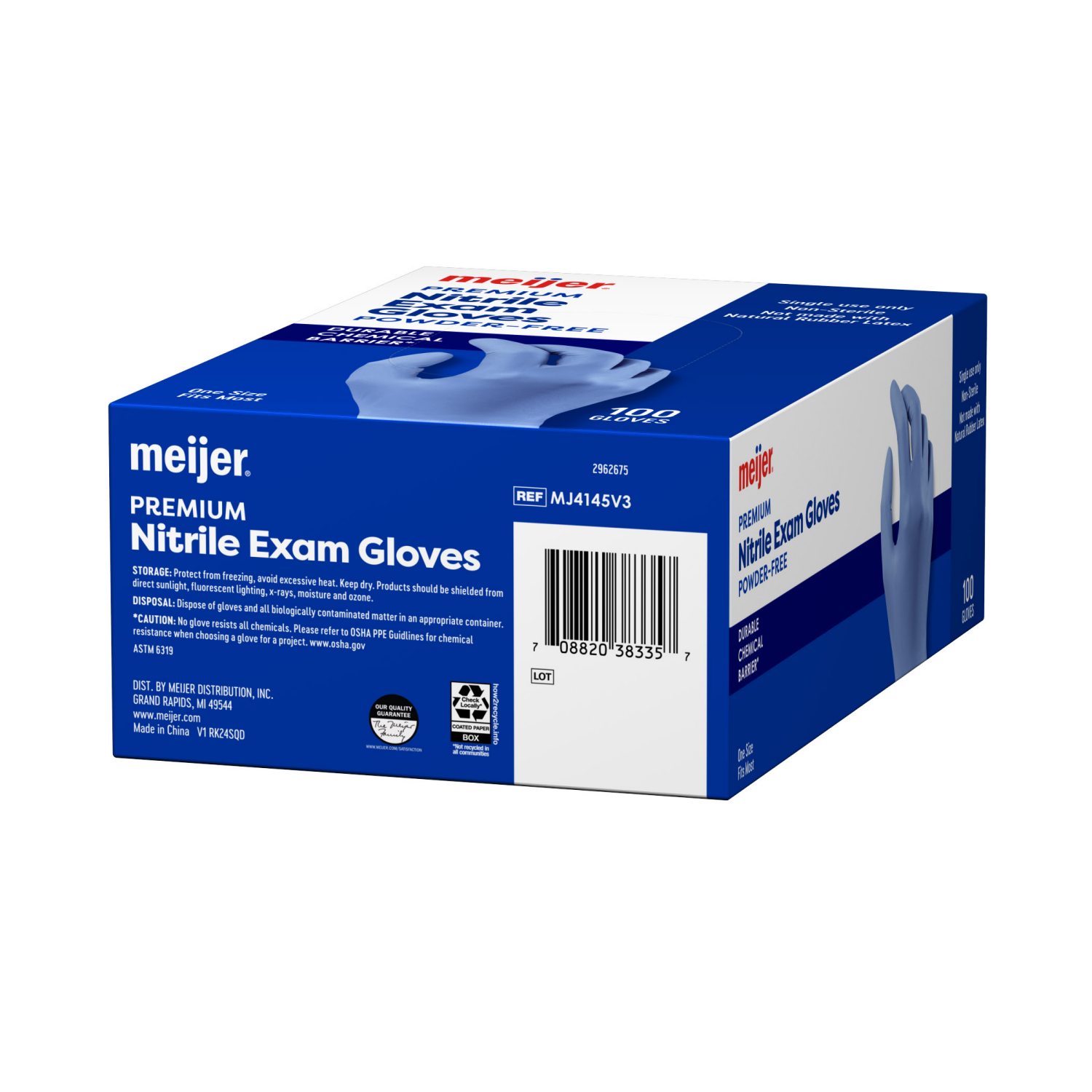 slide 4 of 6, Meijer Premium Nitrile Exam Gloves, Powder Free, 100 ct, Blue, 100 ct