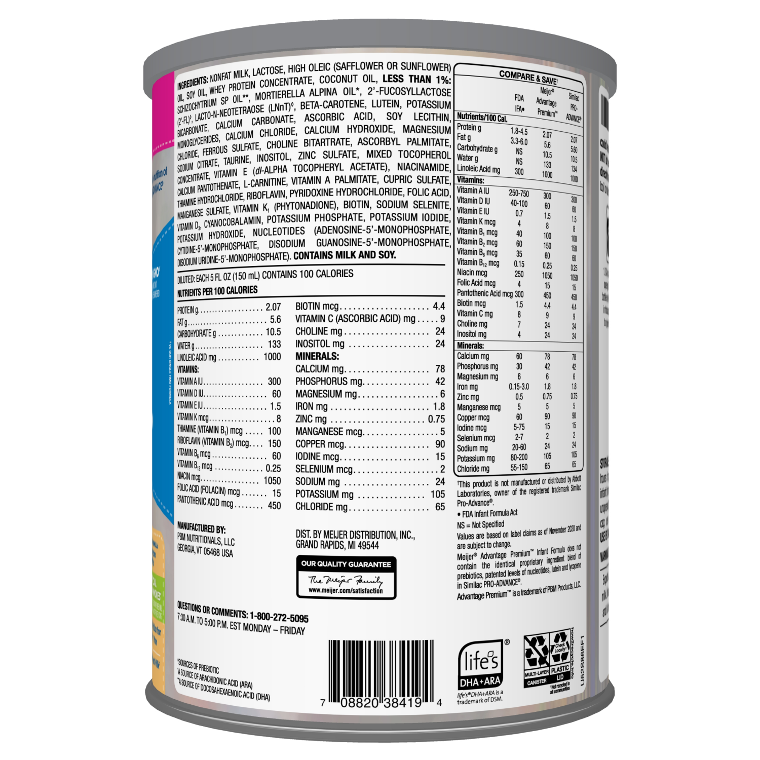 slide 3 of 7, Meijer Advantage Premium Baby Formula Powder with Iron, Dual HMOs, Non-GMO, 34 oz