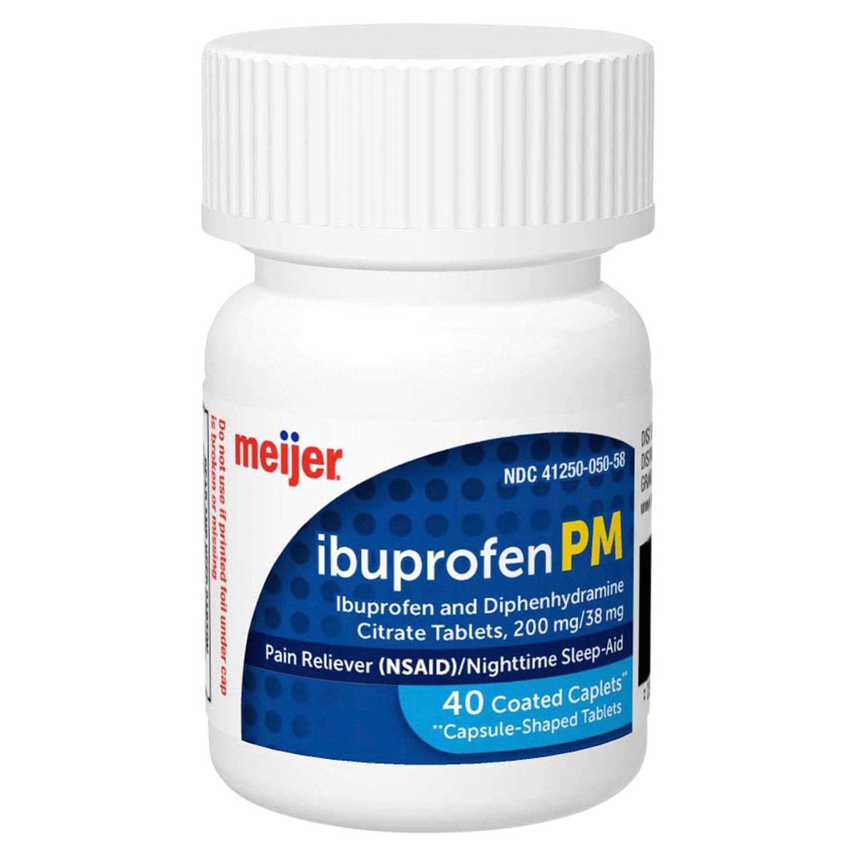 slide 6 of 8, Meijer Ibuprofen PM, Ibuprofen and Diphenhydramine Citrate Tablets /, 40 ct