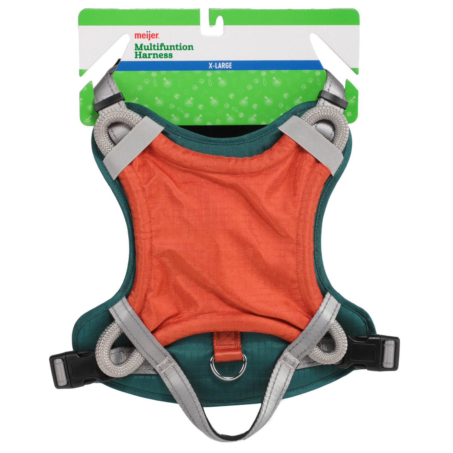 slide 1 of 2, Meijer Multifunction Dog Harness Green/orange, Xl, 1 ct