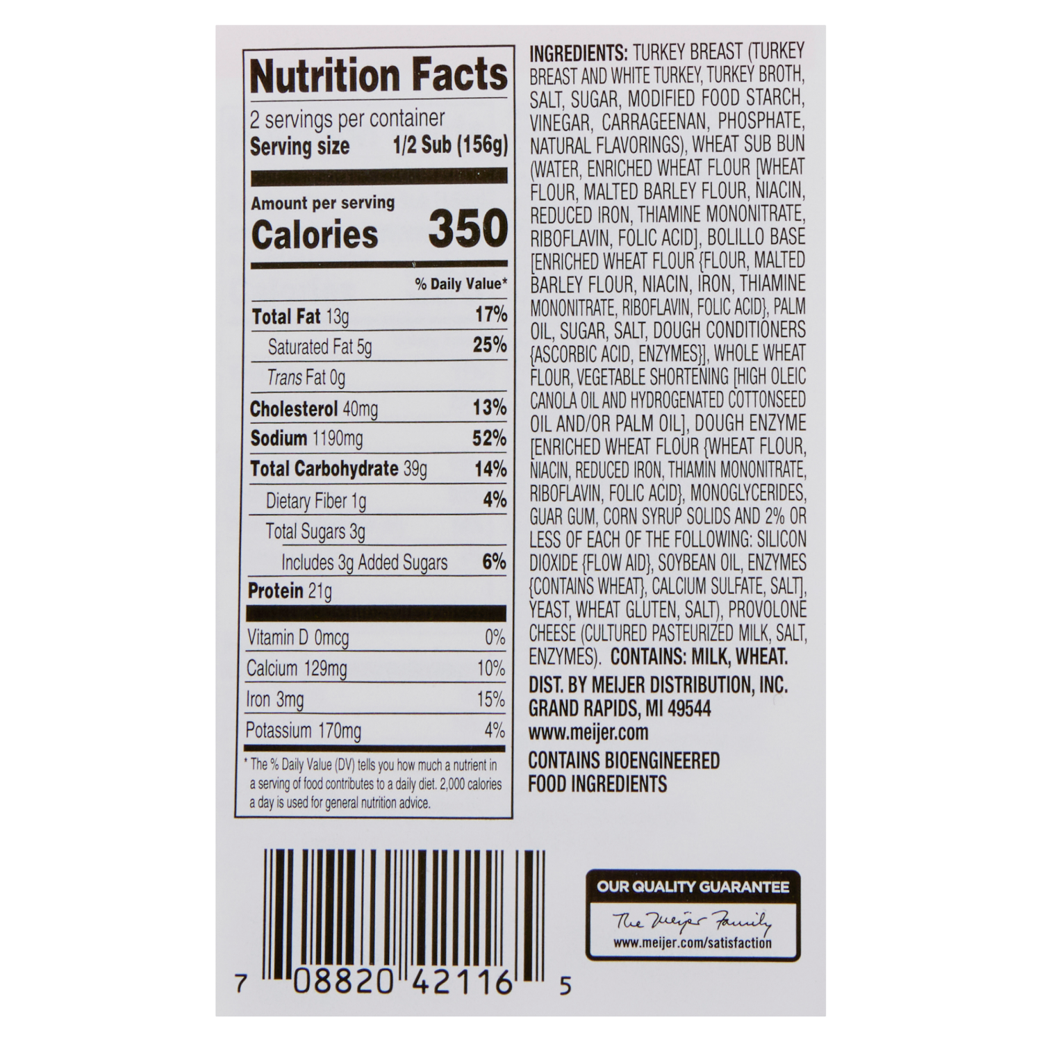 slide 2 of 3, Crafted Market by Meijer Turkey & Cheese Sub, 11 oz., 11.3 oz