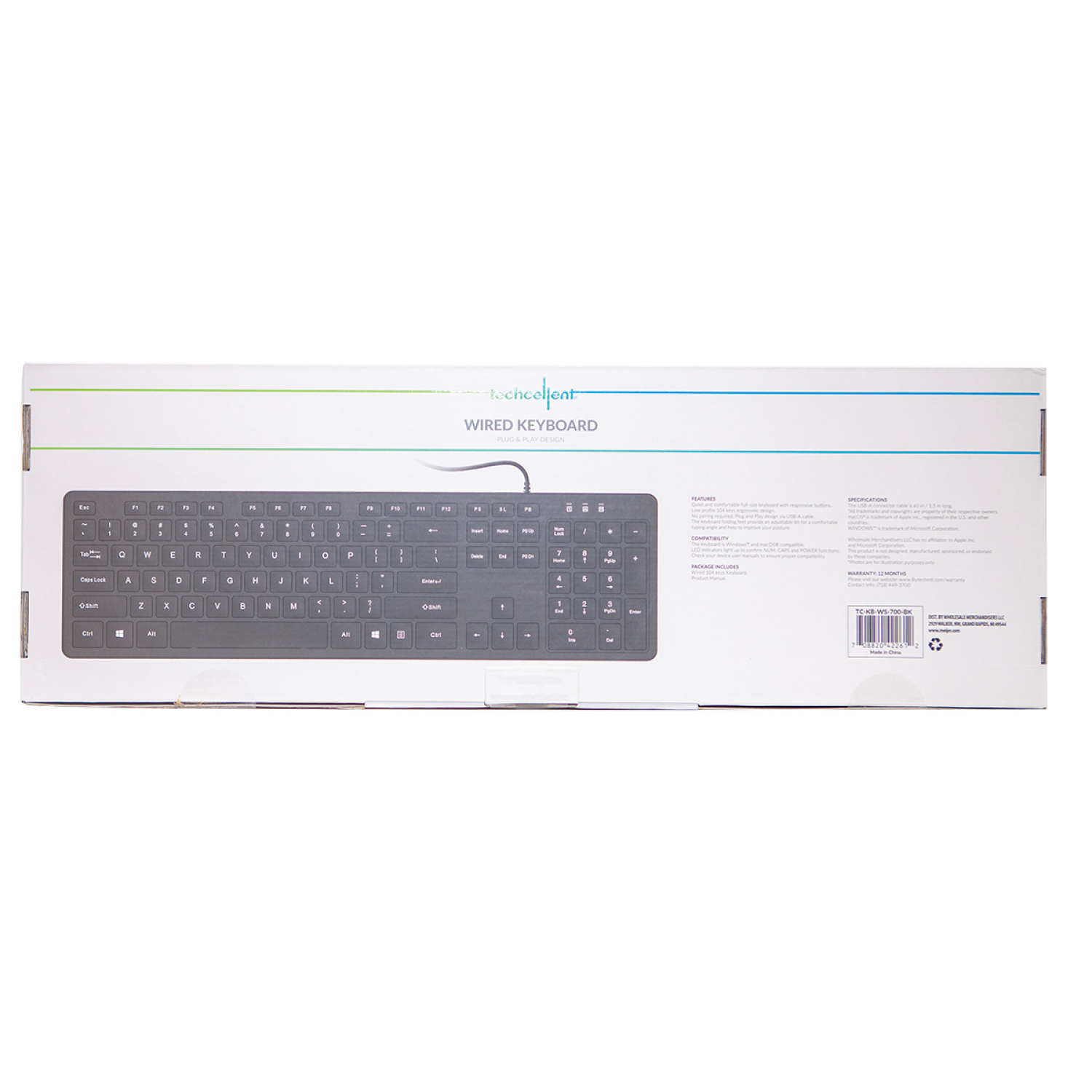 slide 2 of 2, Techcellent Wired Keyboard Slim Blk, 1 ct