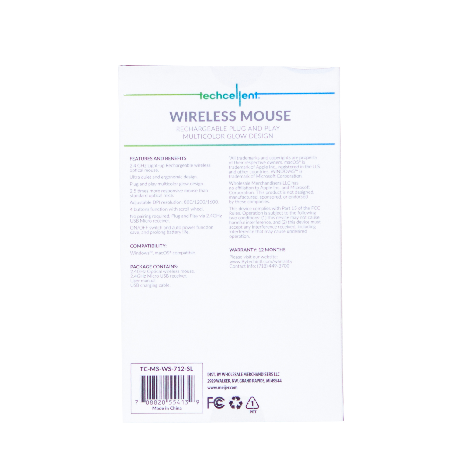 slide 2 of 5, Techcellent Wireles Mse Rechge Rgb Lg Bk, LG