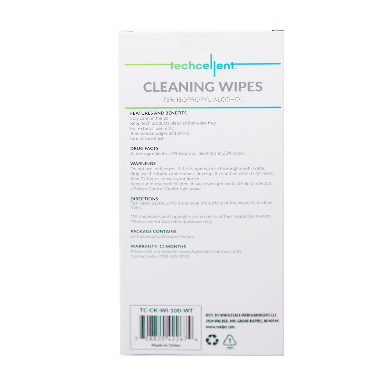 slide 2 of 2, Techcellent Cleaning Wipes 25Pk, 25 ct