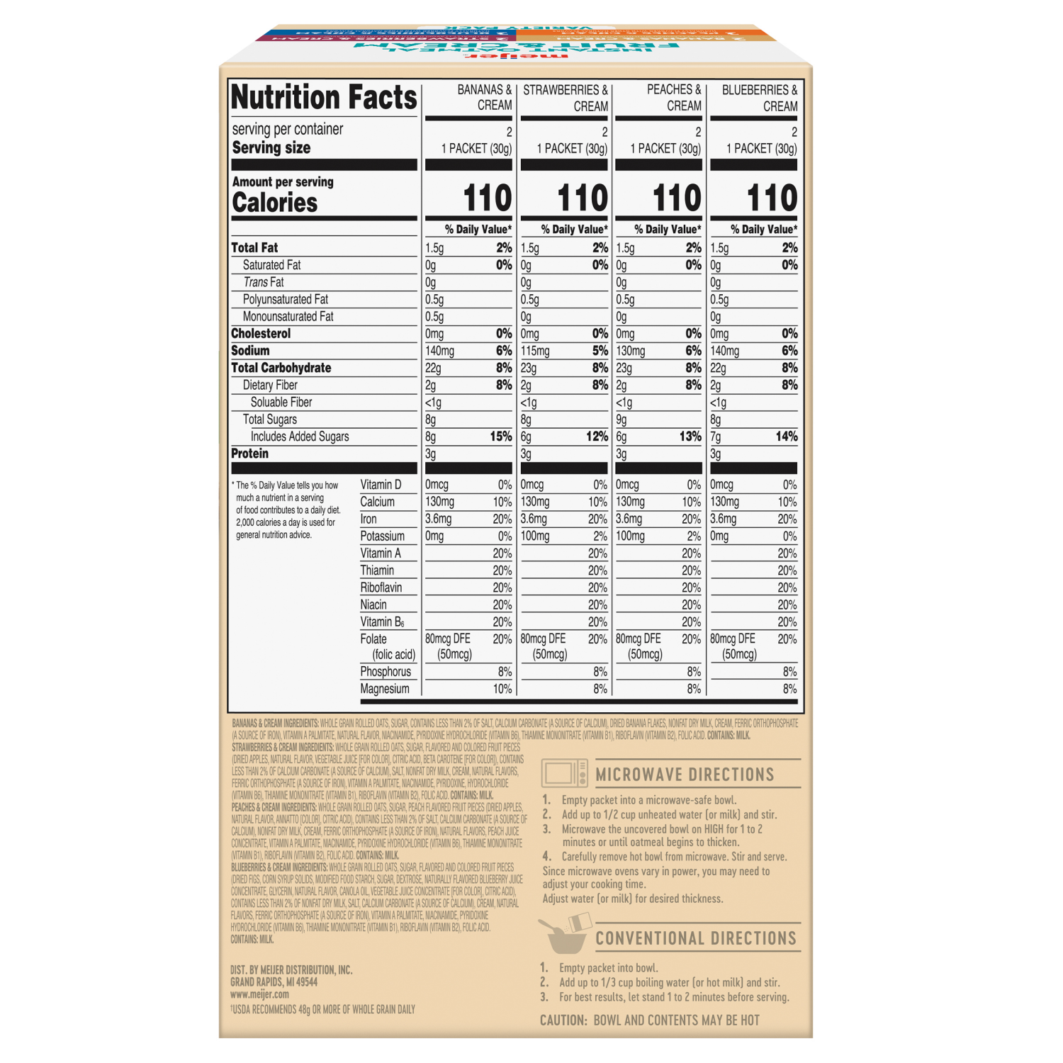 slide 2 of 8, Meijer Instant Oatmeal Fruit & Cream Variety Pack, 8 Count, 8 ct