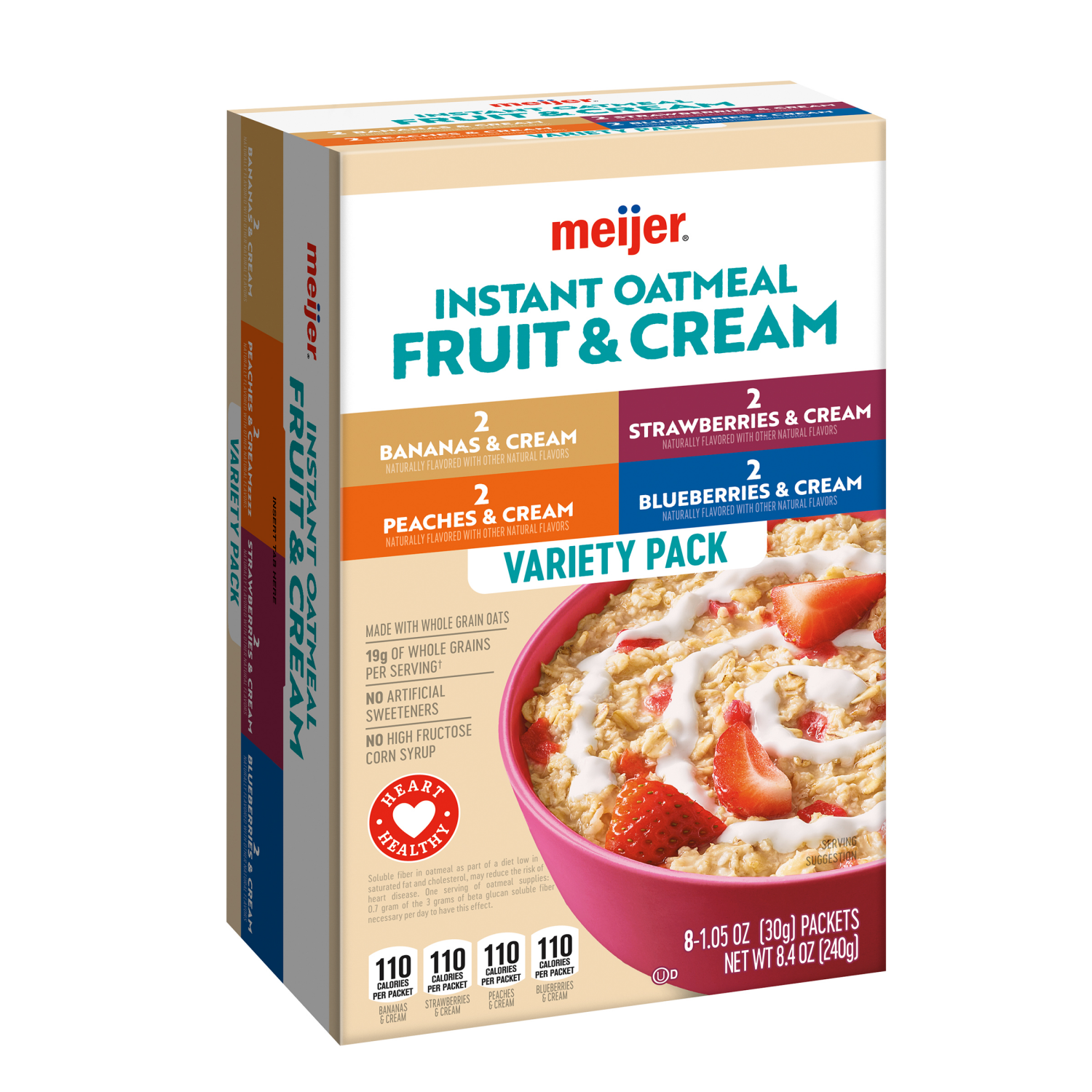 slide 6 of 8, Meijer Instant Oatmeal Fruit & Cream Variety Pack, 8 Count, 8 ct