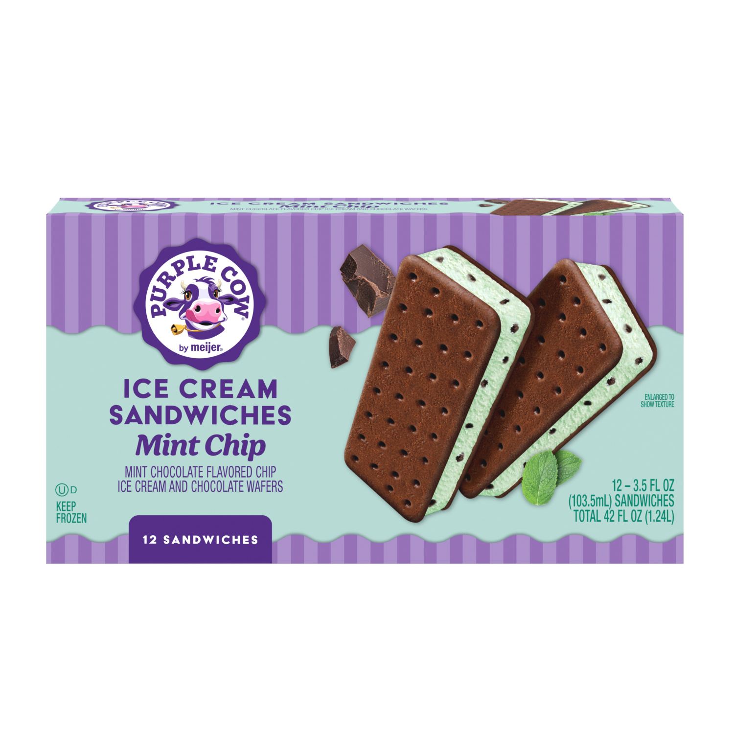 slide 1 of 6, Purple Cow Mint Chocolate Chip Ice Cream Sandwiches, 38.4 oz