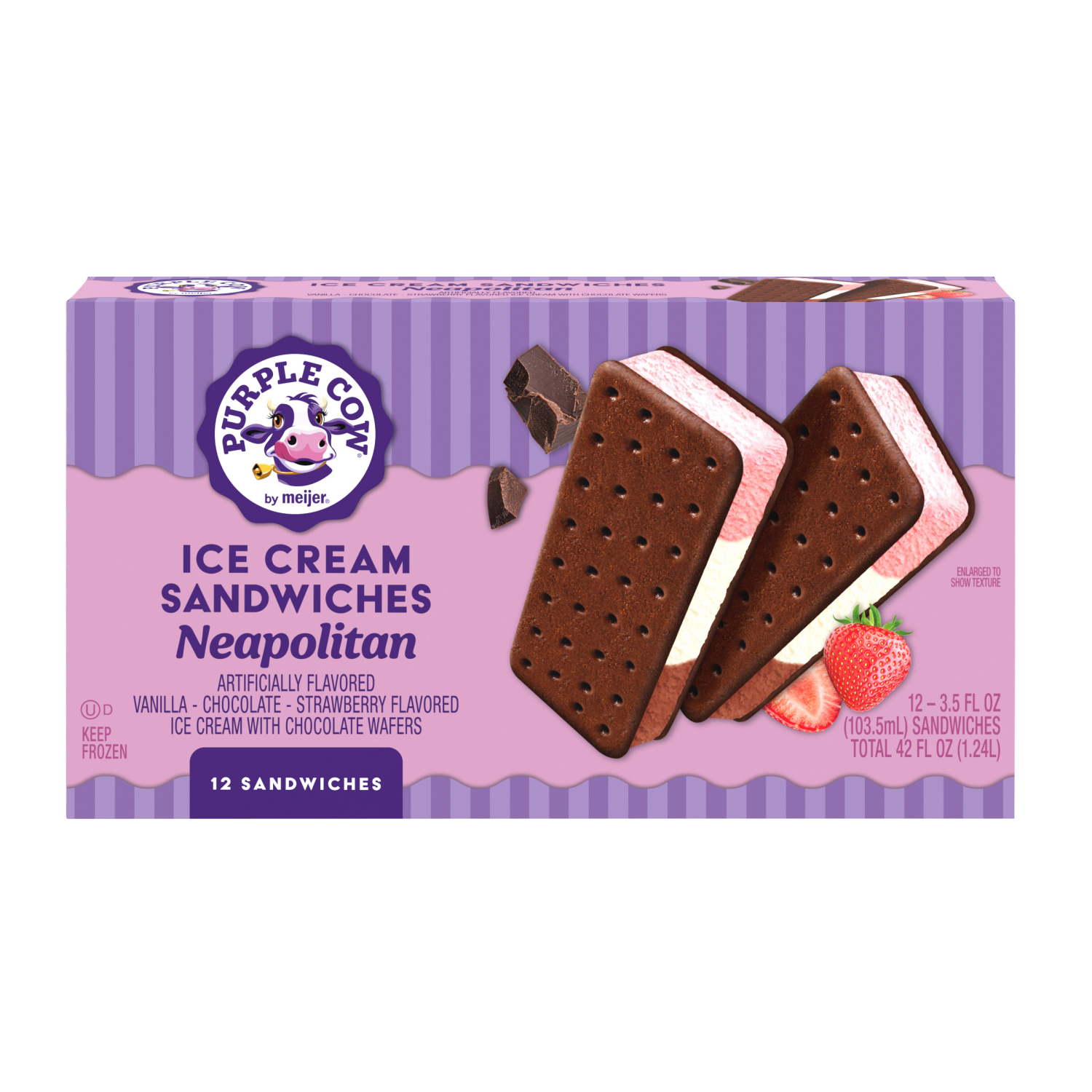 slide 1 of 6, Purple Cow Neapolitan Ice Cream Sandwiches, 12 ct