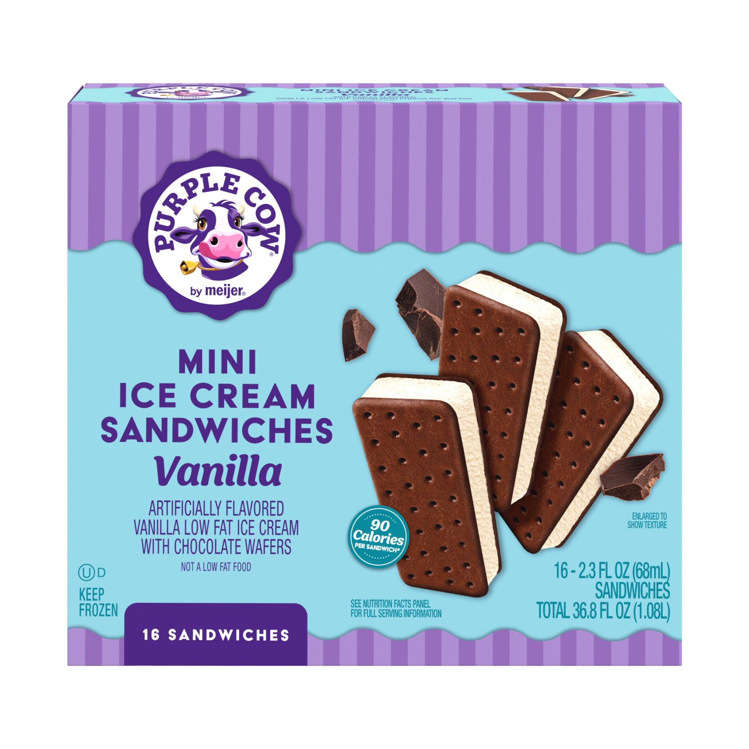 slide 1 of 6, Purple Cow Mini Vanilla Ice Cream Sandwiches, 16 ct