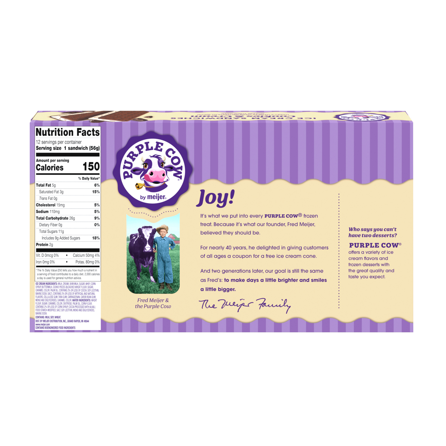 slide 2 of 6, Purple Cow Cookies & Cream Ice Cream Sandwiches, 12 ct