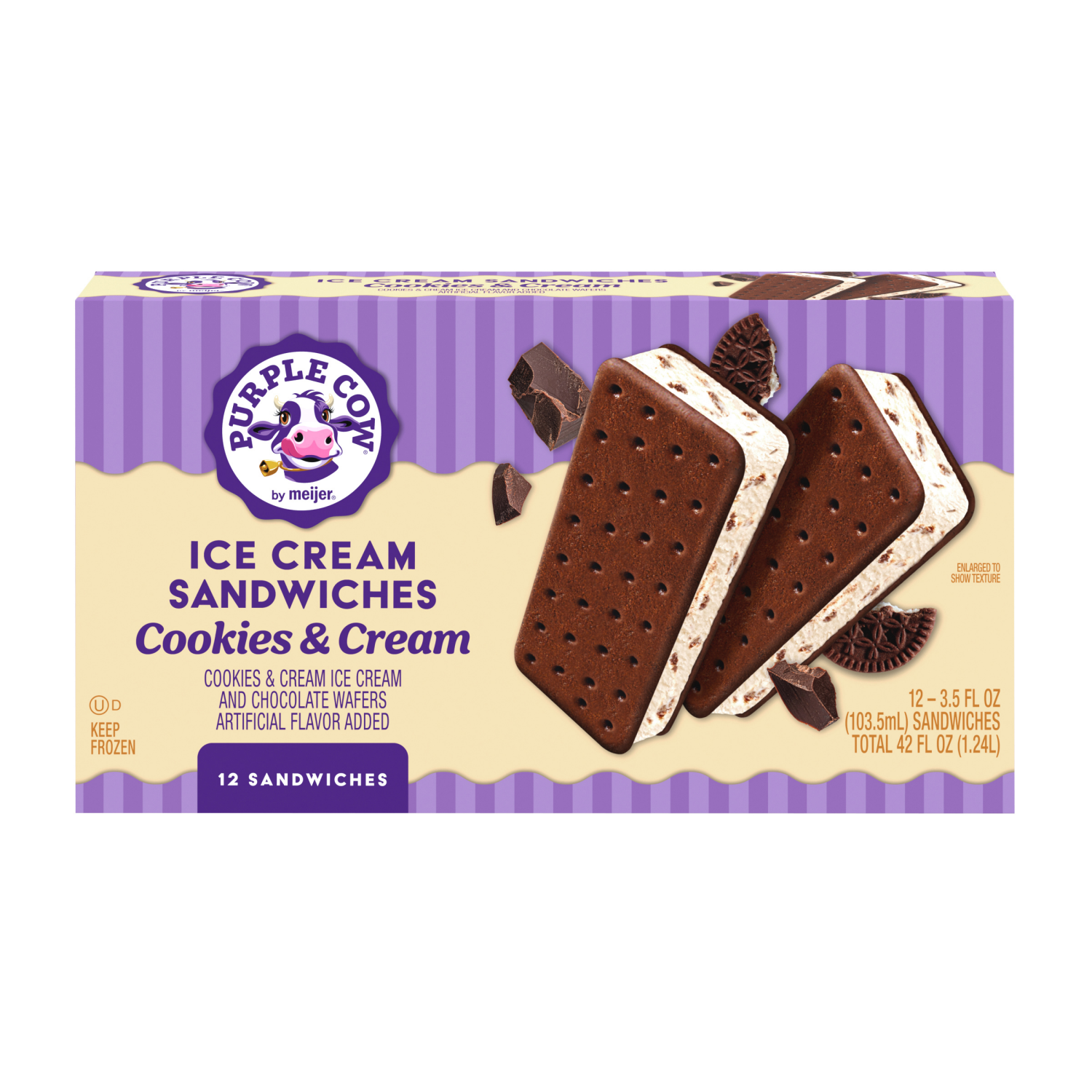 slide 1 of 6, Purple Cow Cookies & Cream Ice Cream Sandwiches, 12 ct