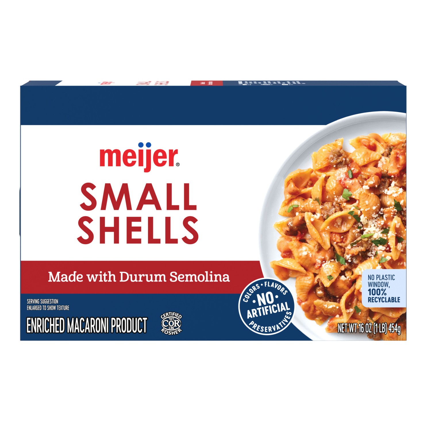slide 2 of 8, MEIJER BOX SMALL SHELLS, 16 oz