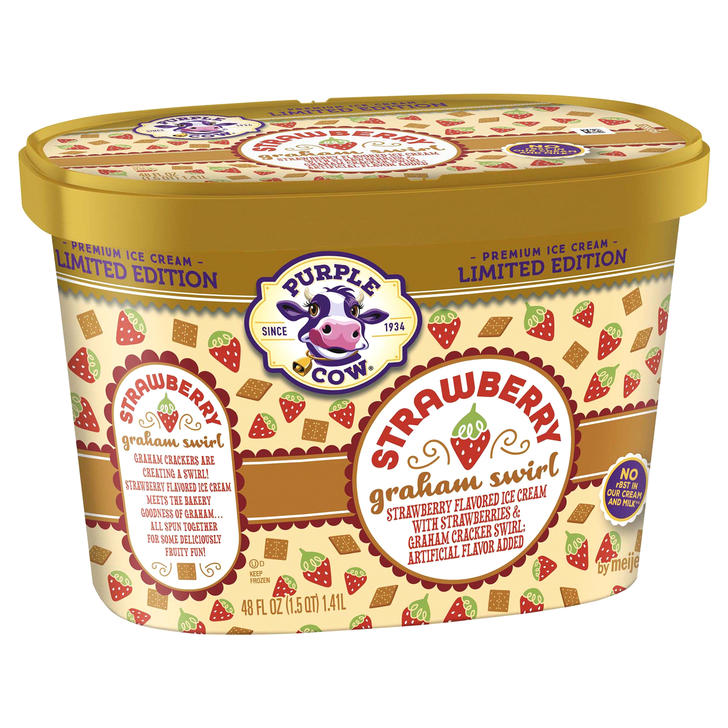 slide 4 of 5, Purple Cow Ice Cream Strawberry Graham Swirl, 1.5 qt