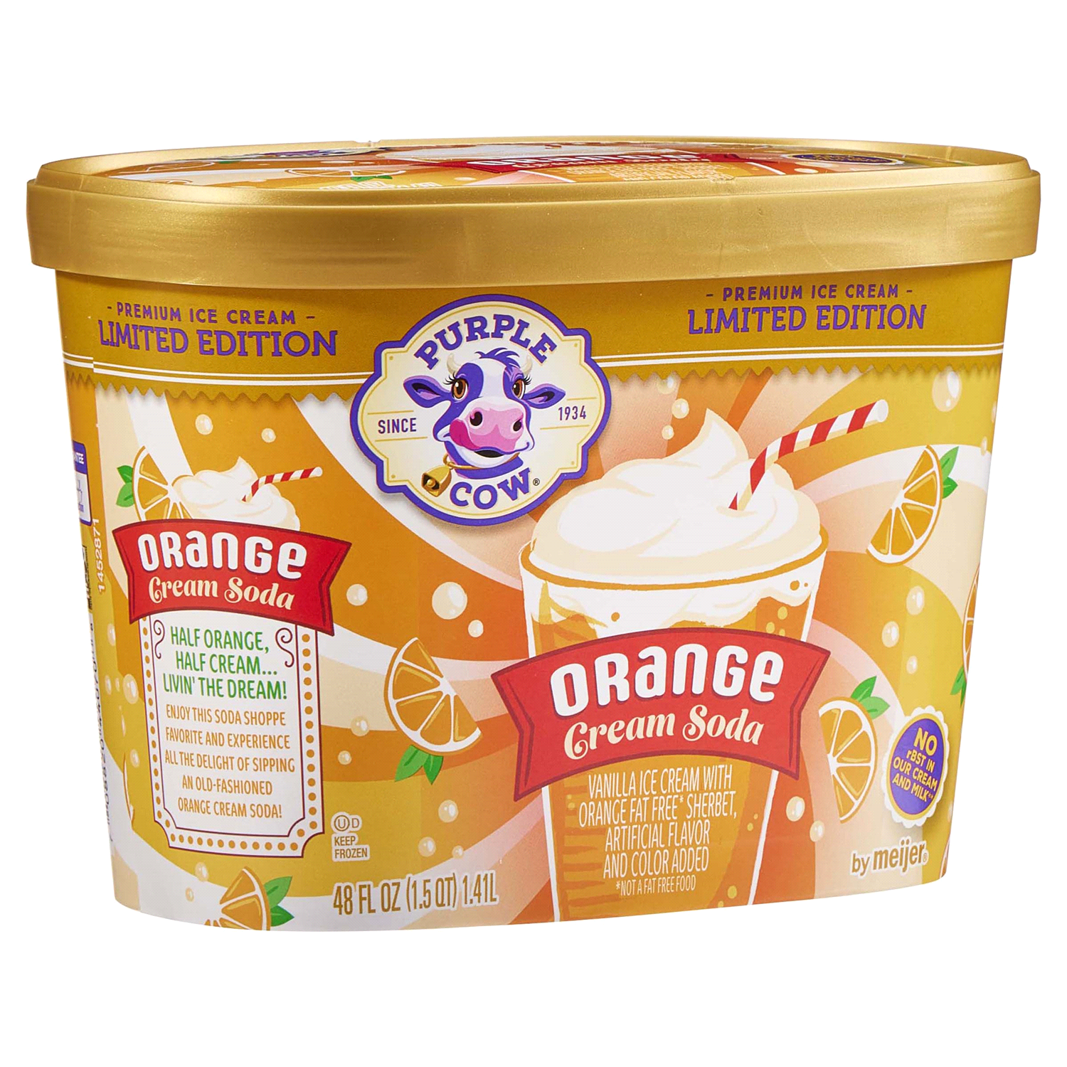 slide 3 of 5, Purple Cow Ice Cream Orange Creme Soda 4, 1.5 qt
