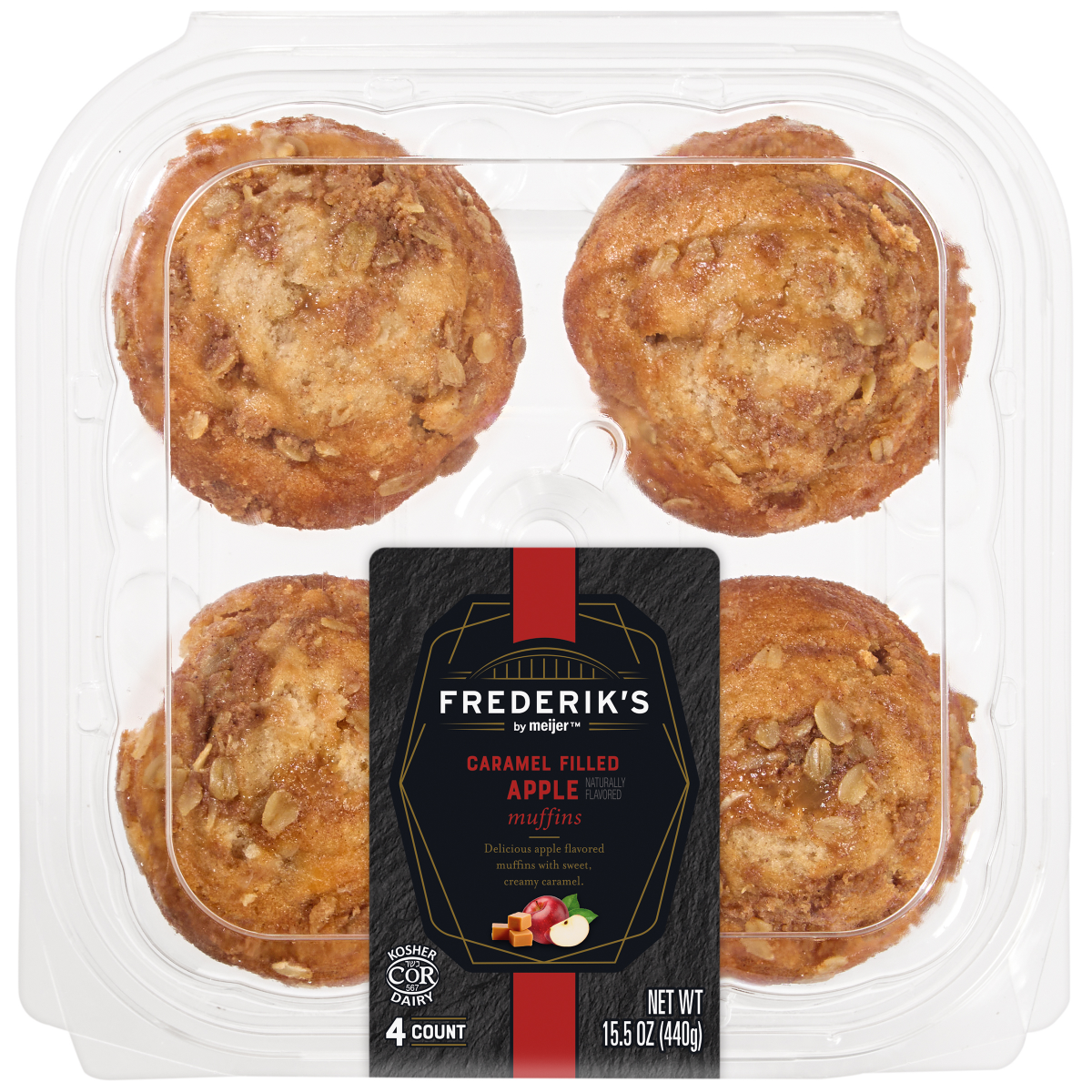 slide 1 of 3, Frederik's By Meijer Frederik's by Meijer Caramel Filled Apple Muffins, 15.5 oz, 4 pk, 4 ct; 15.5 oz