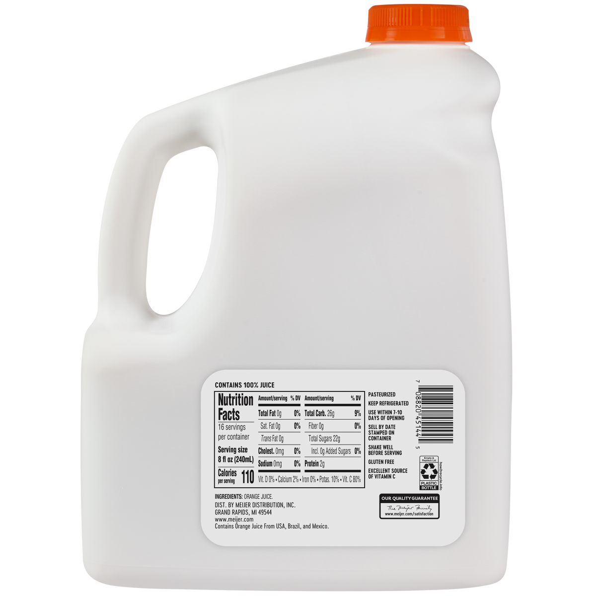 slide 2 of 2, Meijer 100% Pure No Pulp Orange Juice, Gallon, 128 oz