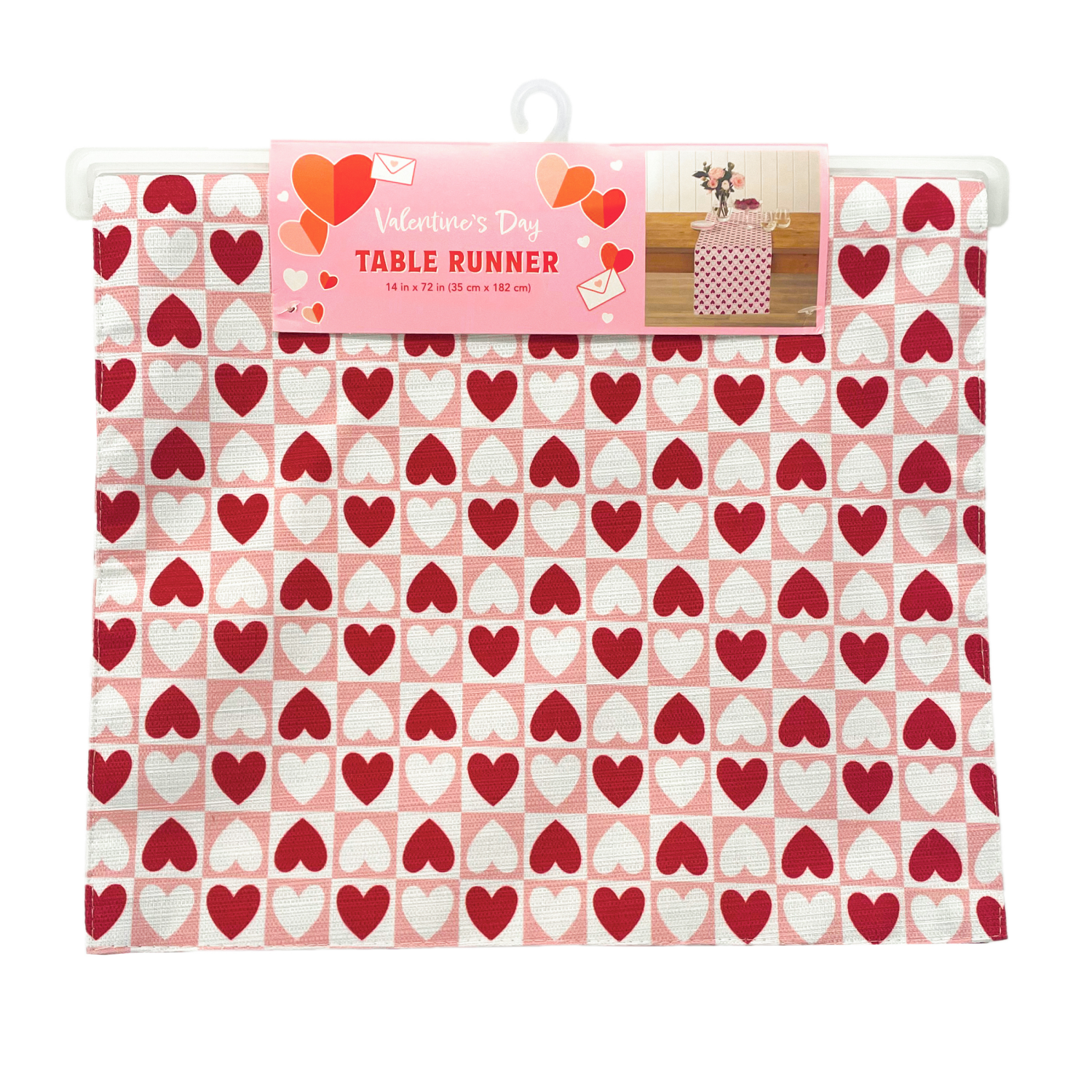 slide 2 of 4, Meijer Corporate Seasonal MCS, Gingham Heart Runner, 14 in x 70 in, Red and White, 1 ct