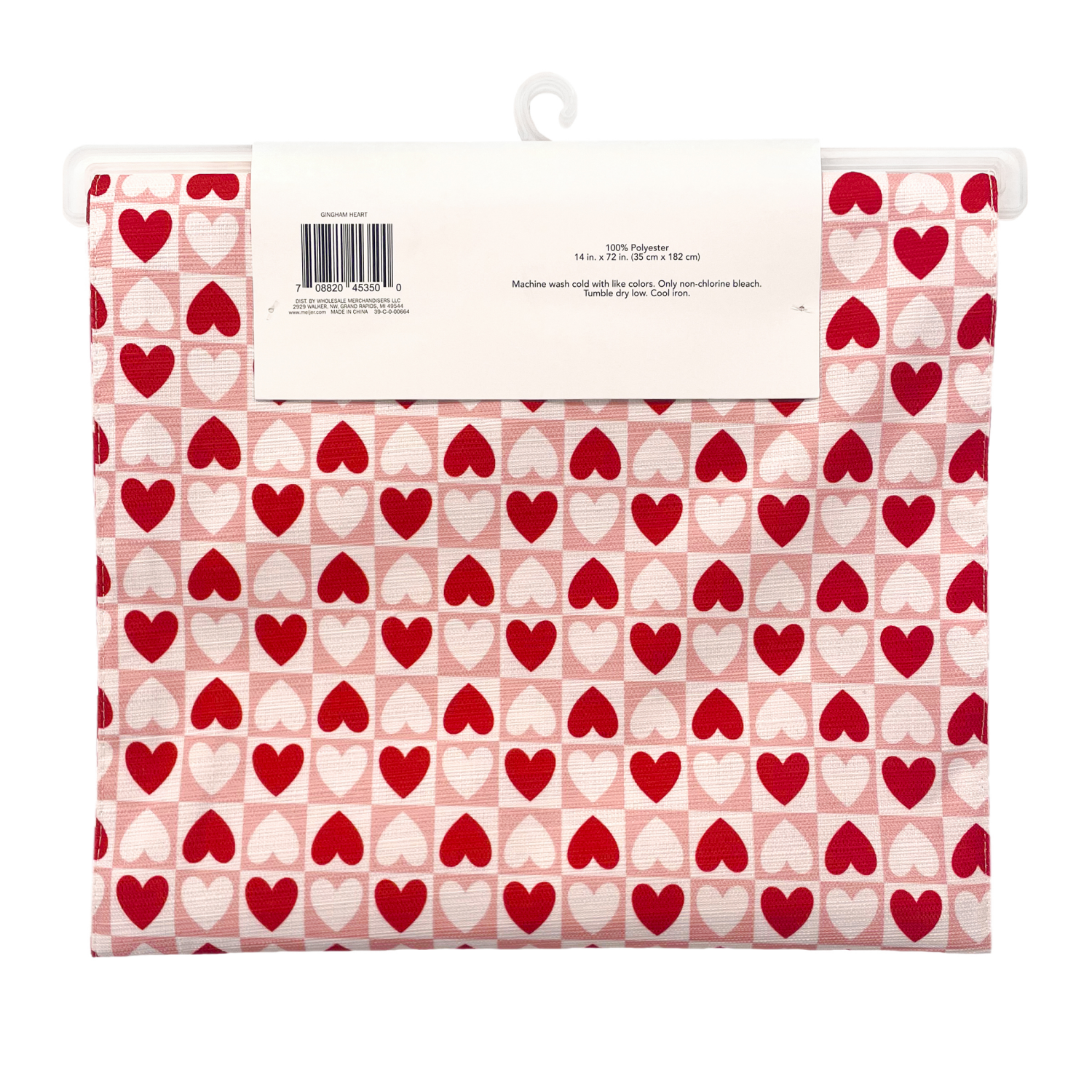 slide 3 of 4, Meijer Corporate Seasonal MCS, Gingham Heart Runner, 14 in x 70 in, Red and White, 1 ct