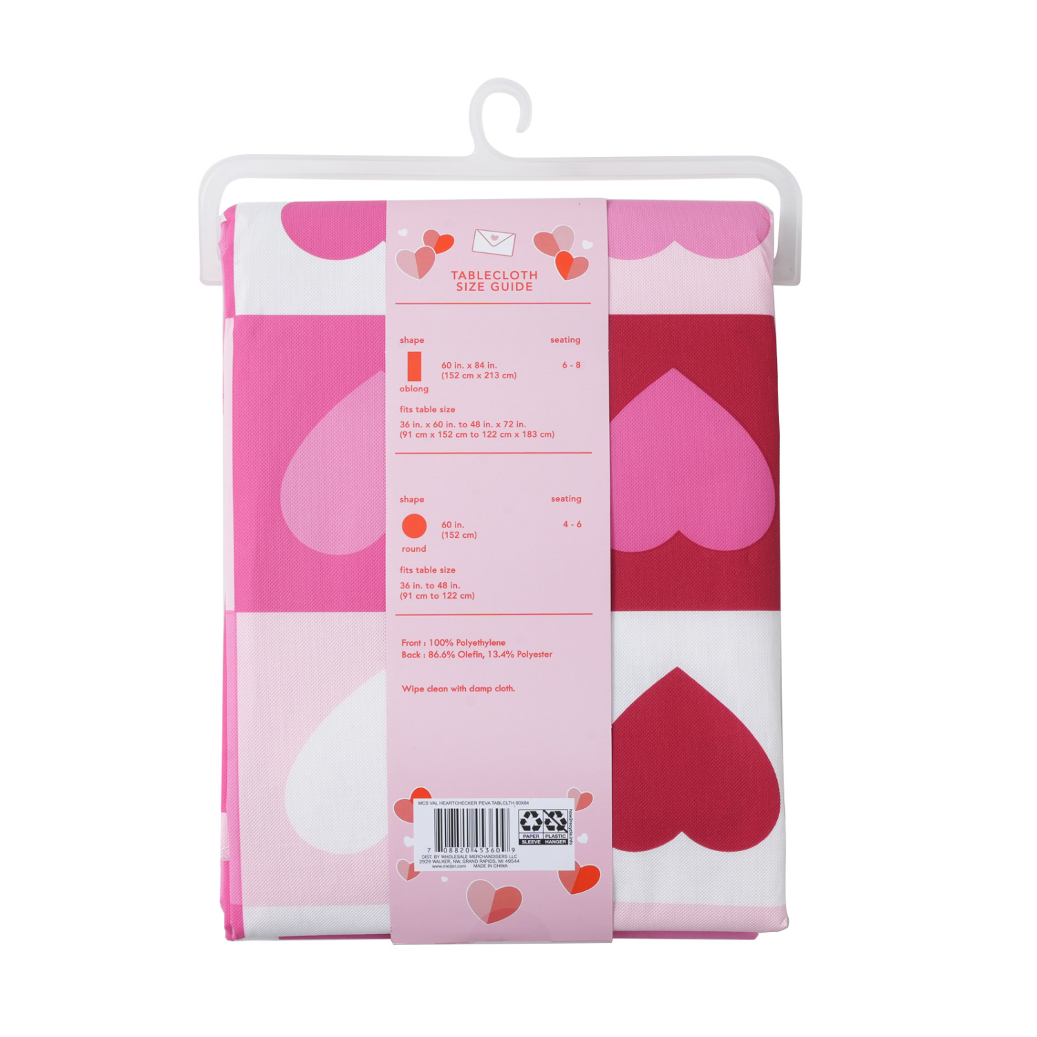 slide 2 of 3, Meijer Corporate Seasonal MCS Val Heartchecker Peva Tablecloth, 60 in x 84 in, 60 inx84 in