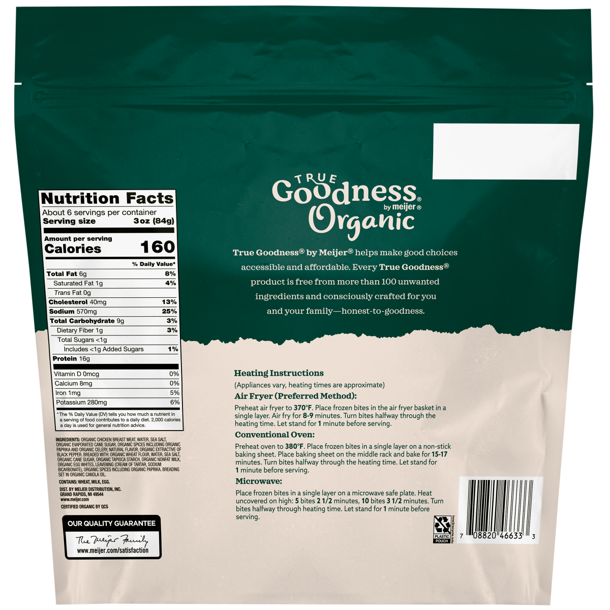 slide 2 of 2, True Goodness Organic Lightly Breaded Chicken Bites, 19oz, 19 oz