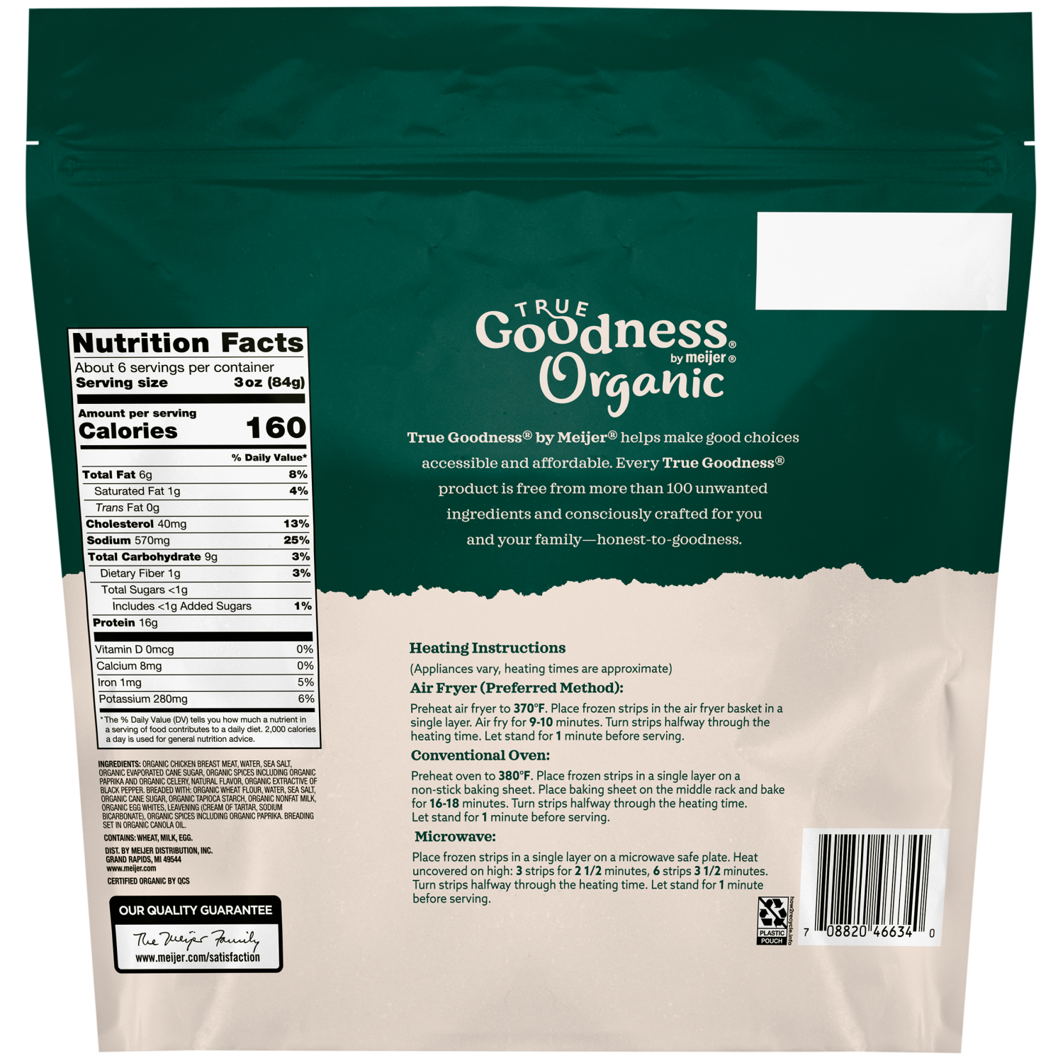 slide 2 of 2, True Goodness Organic Lightly Breaded Chicken Strips,19oz, 19 oz