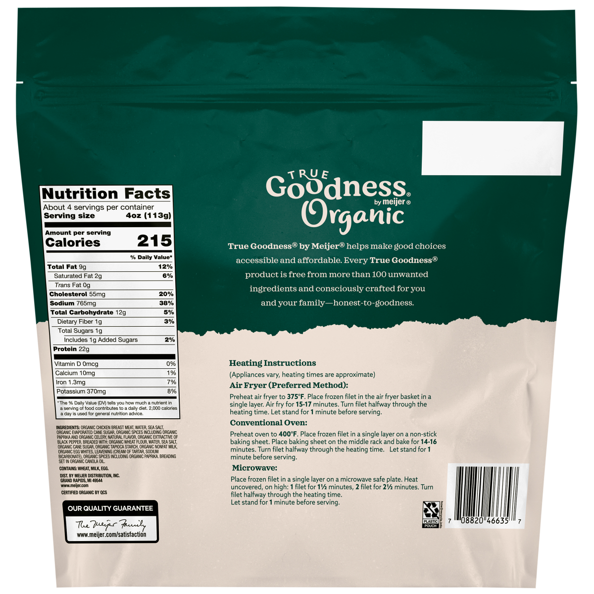 slide 2 of 2, True Goodness Organic Lightly Breaded Chicken Filets, 19oz, 19 oz