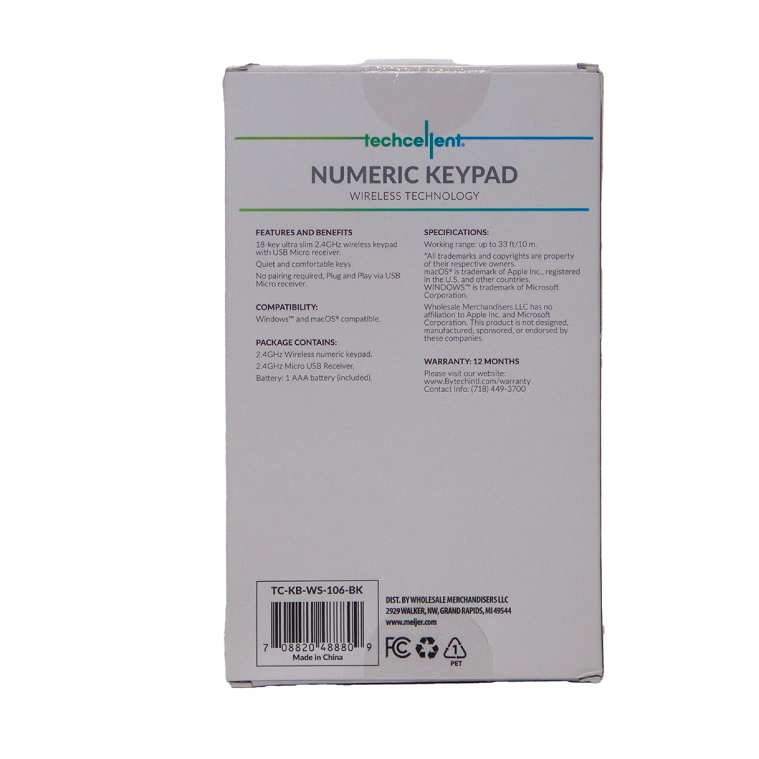 slide 2 of 5, Techcellent Keypad Wireless Blk, 1 ct