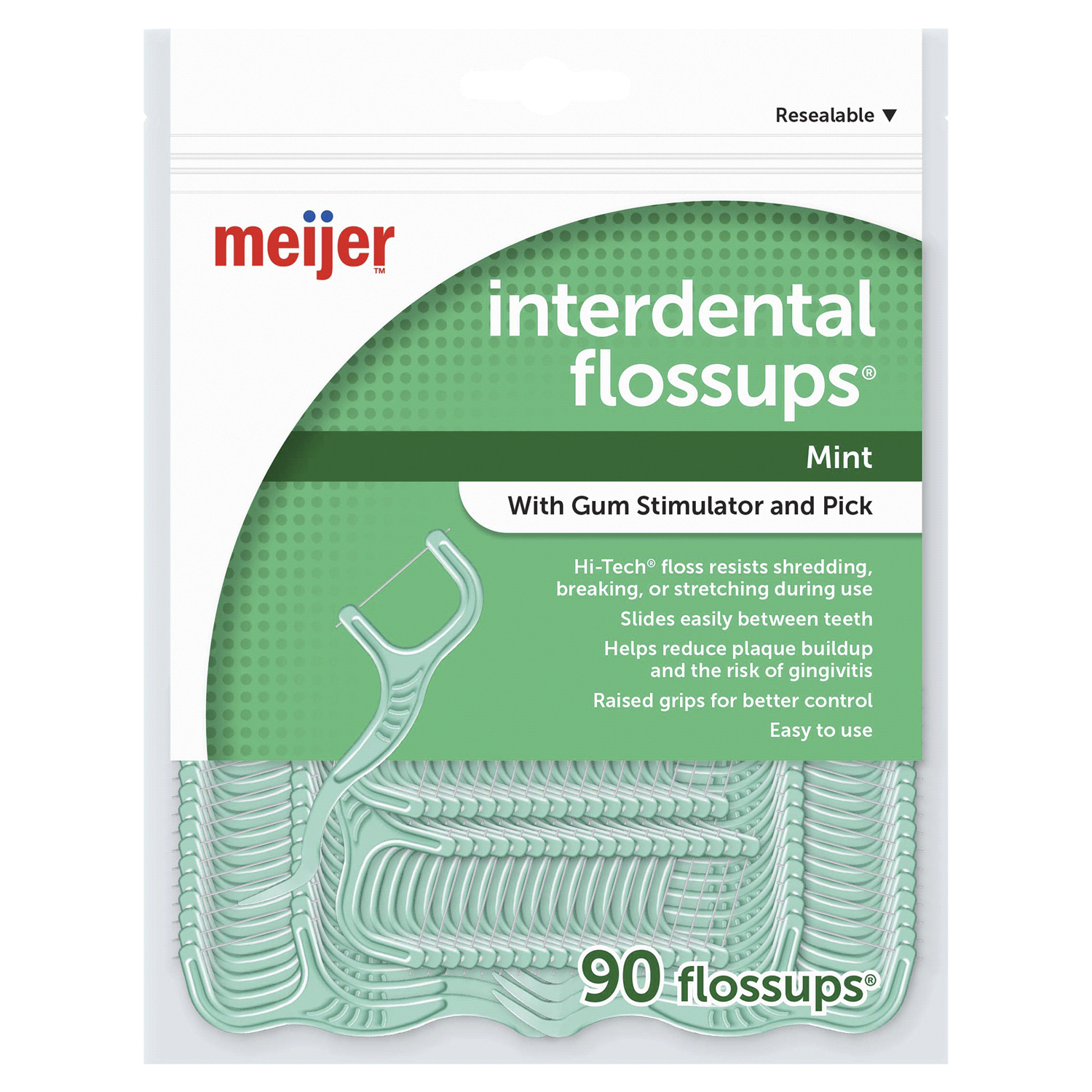 slide 1 of 2, Meijer Mint Interdental Flossups with Gum Stimulator and Pick, 90 ct