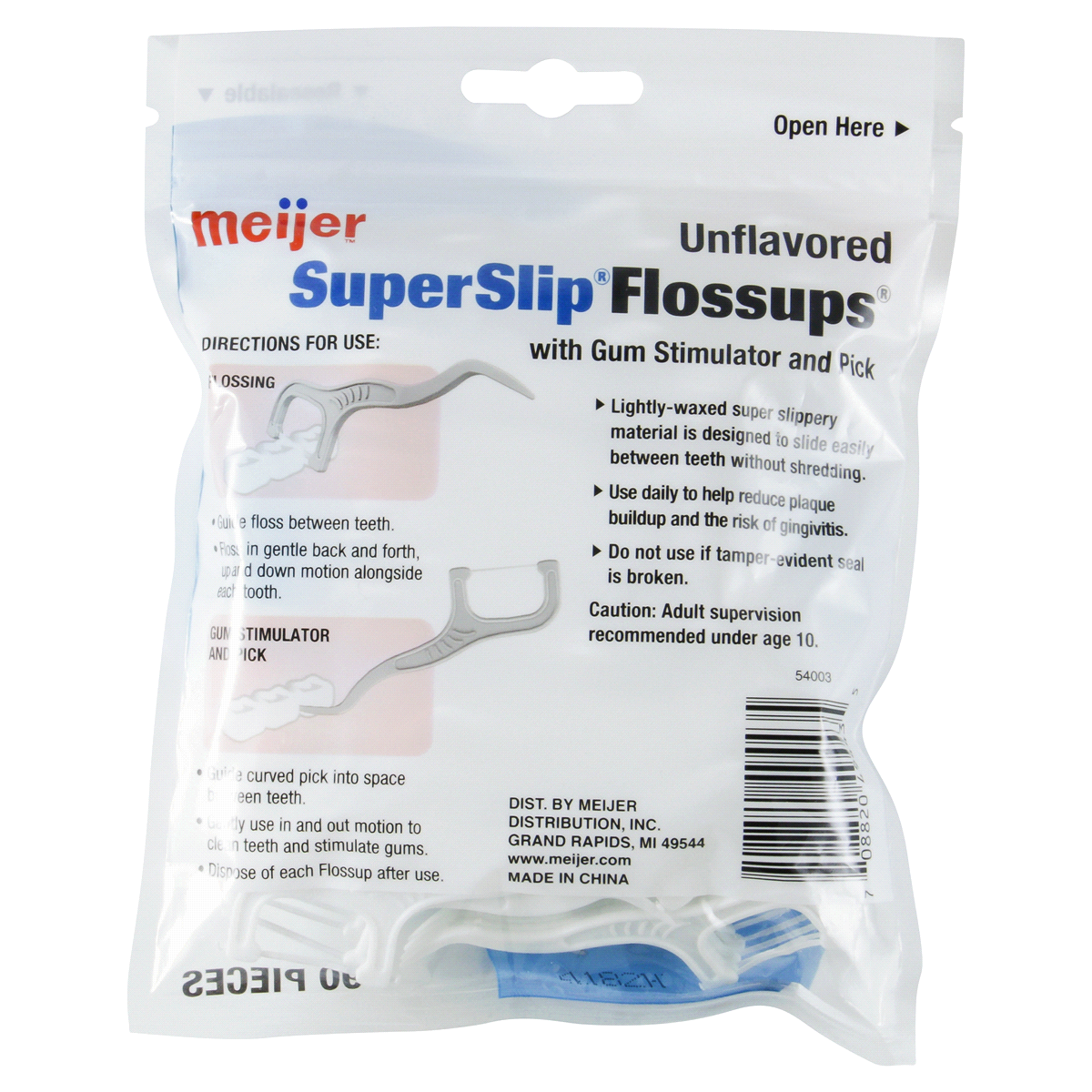 slide 2 of 2, Meijer Unflavored SuperSlip Flosser with Gum Stimulator pick, 90 ct